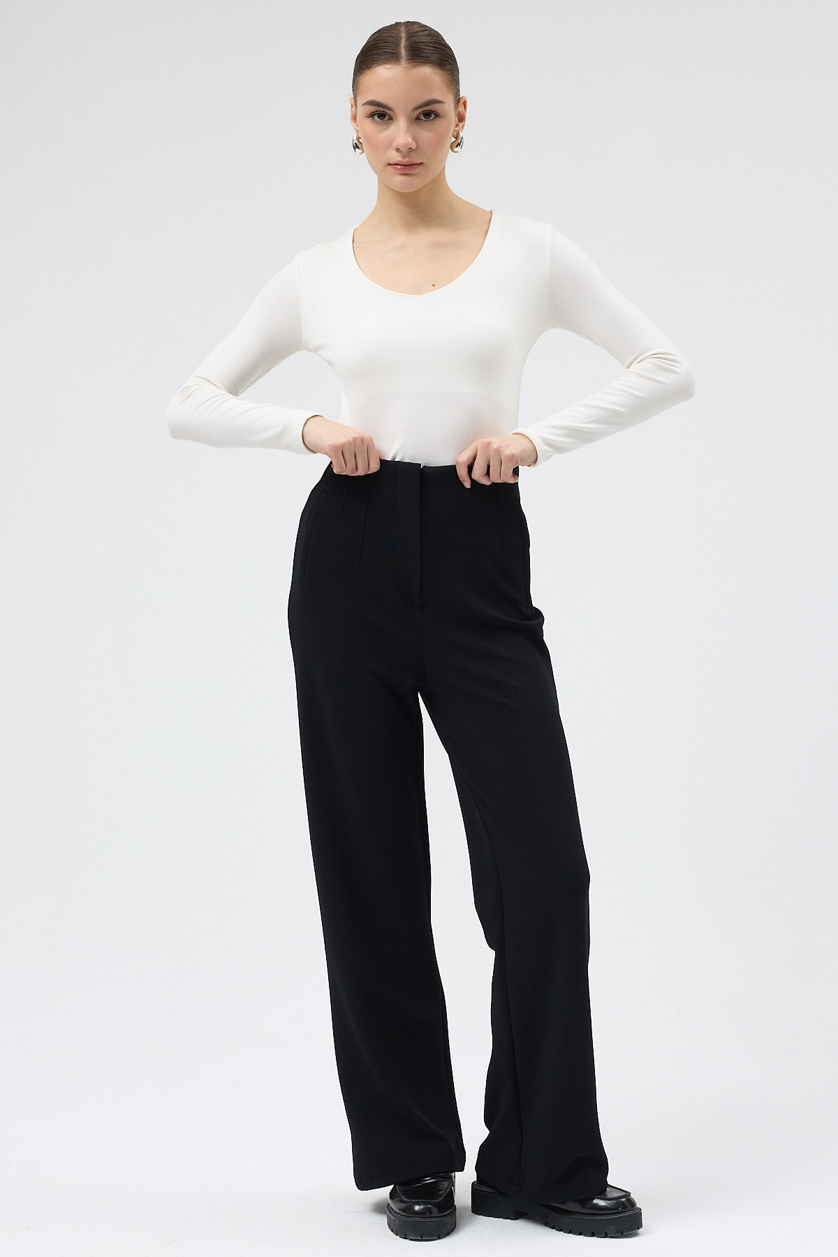 Siyah Geniş Paça Kadın Pantolon 5012 - 6
