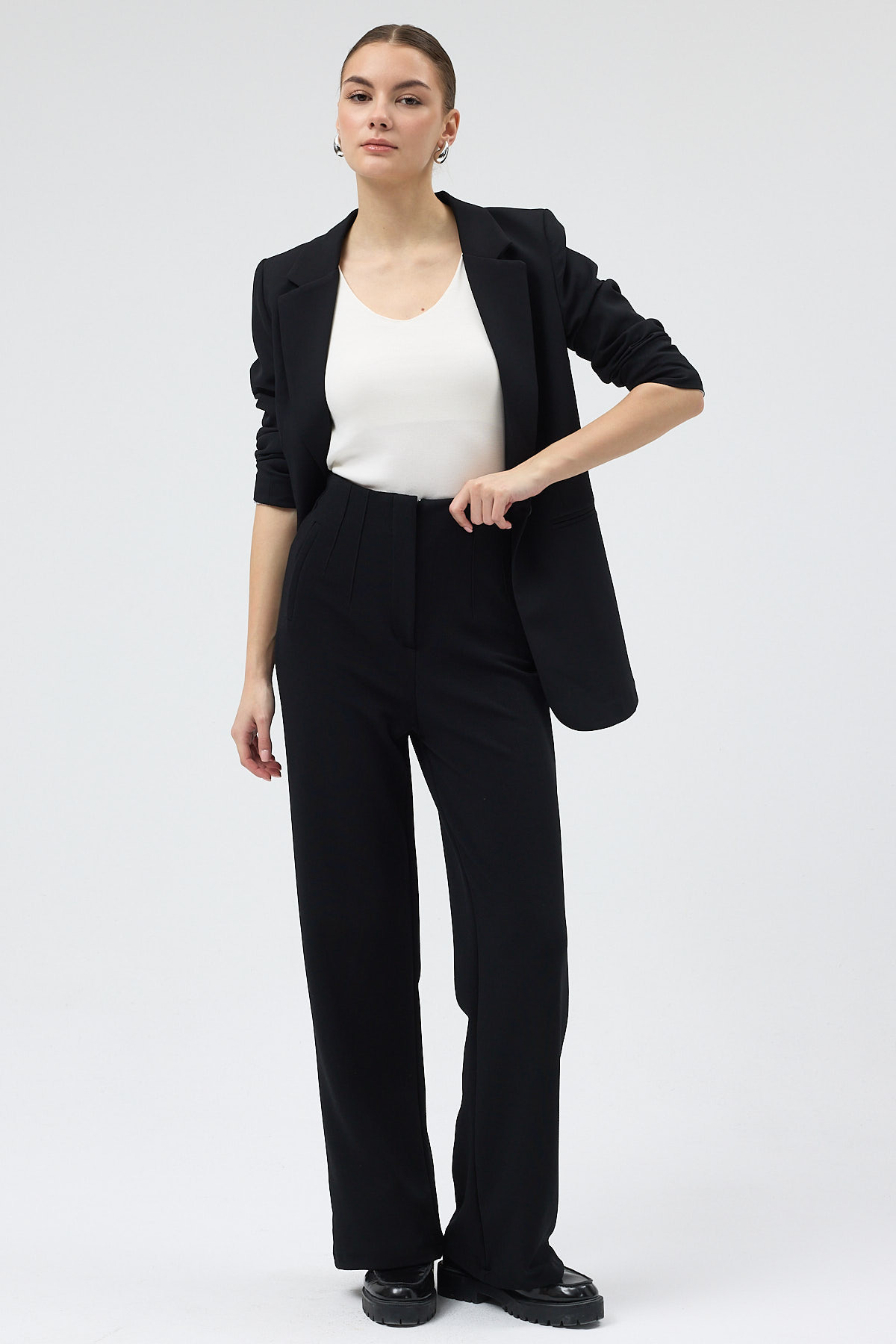 Siyah Geniş Paça Kadın Pantolon 5012 