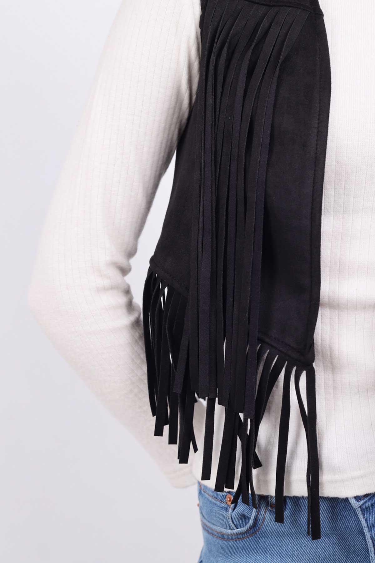 5019 Püskül Detay Yelek Siyah - RAYS