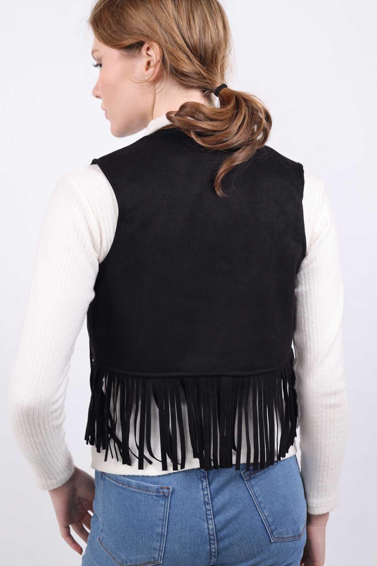 Siyah Püskül Detay Yelek 5019 - 5