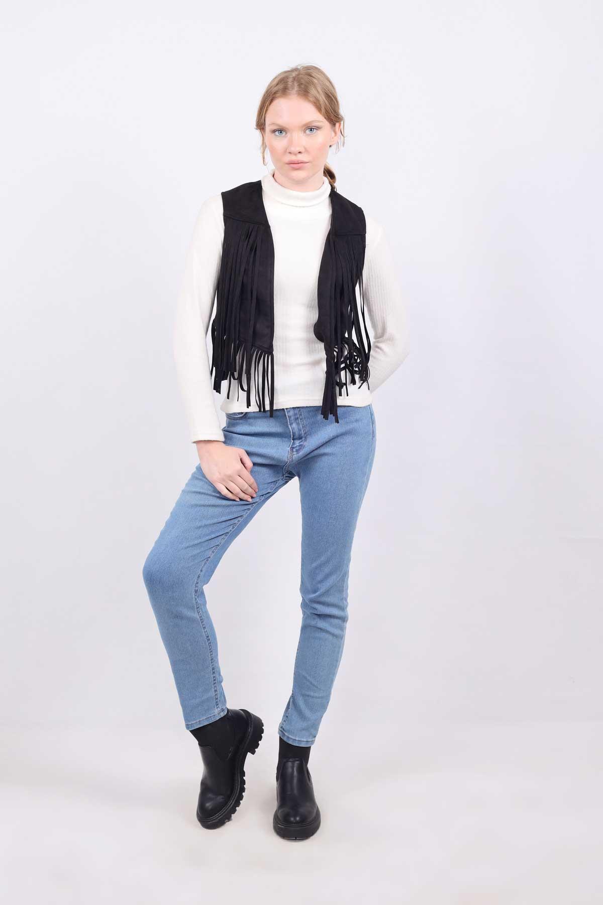 Siyah Püskül Detay Yelek 5019 - 8