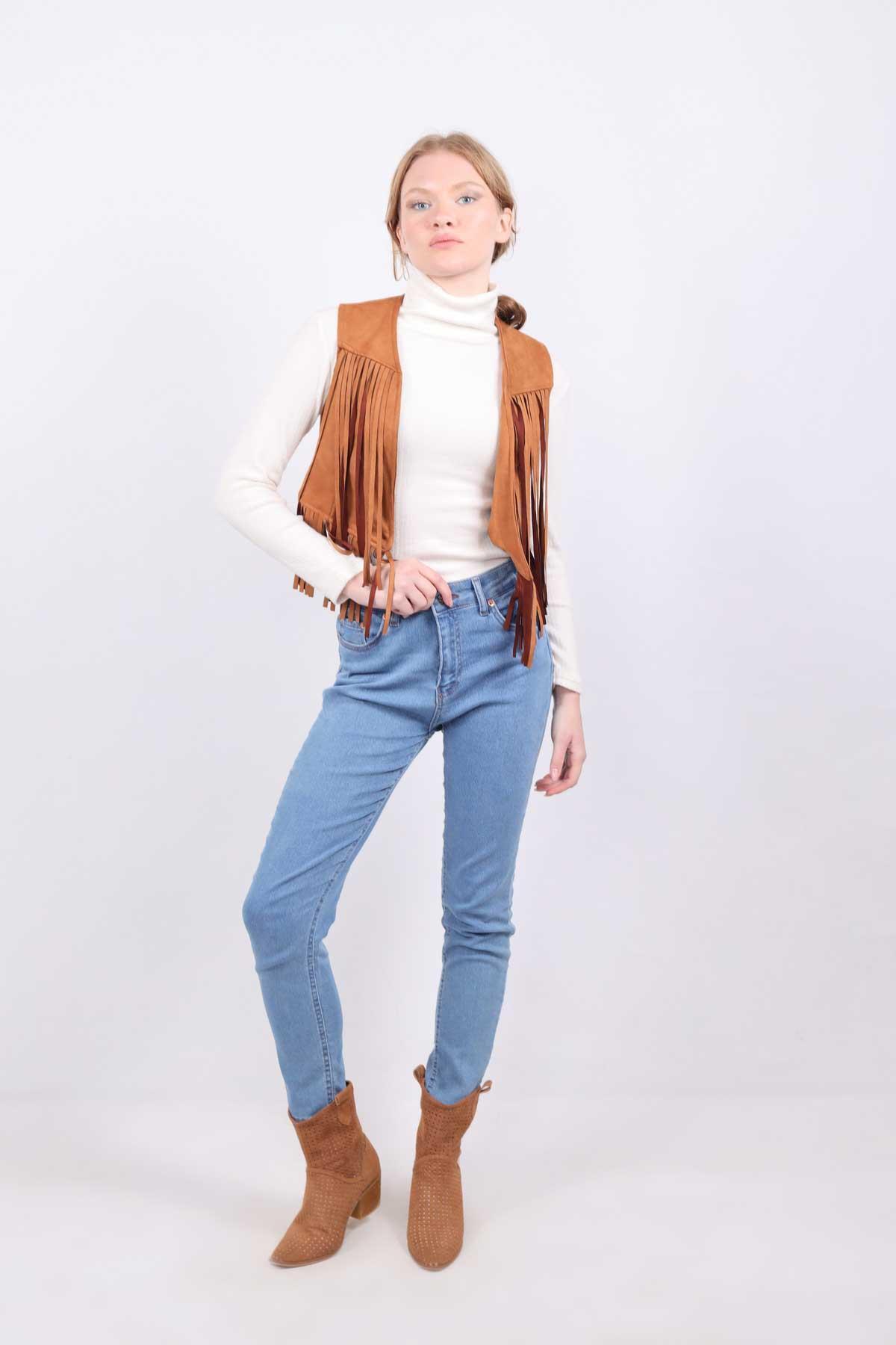 Püskül Detay Yelek 5019 Taba - 8
