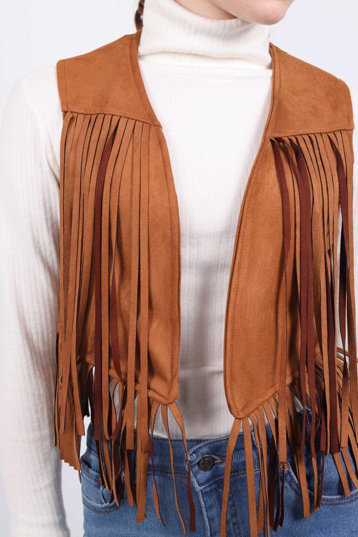 5019 Püskül Detay Yelek Taba - 7