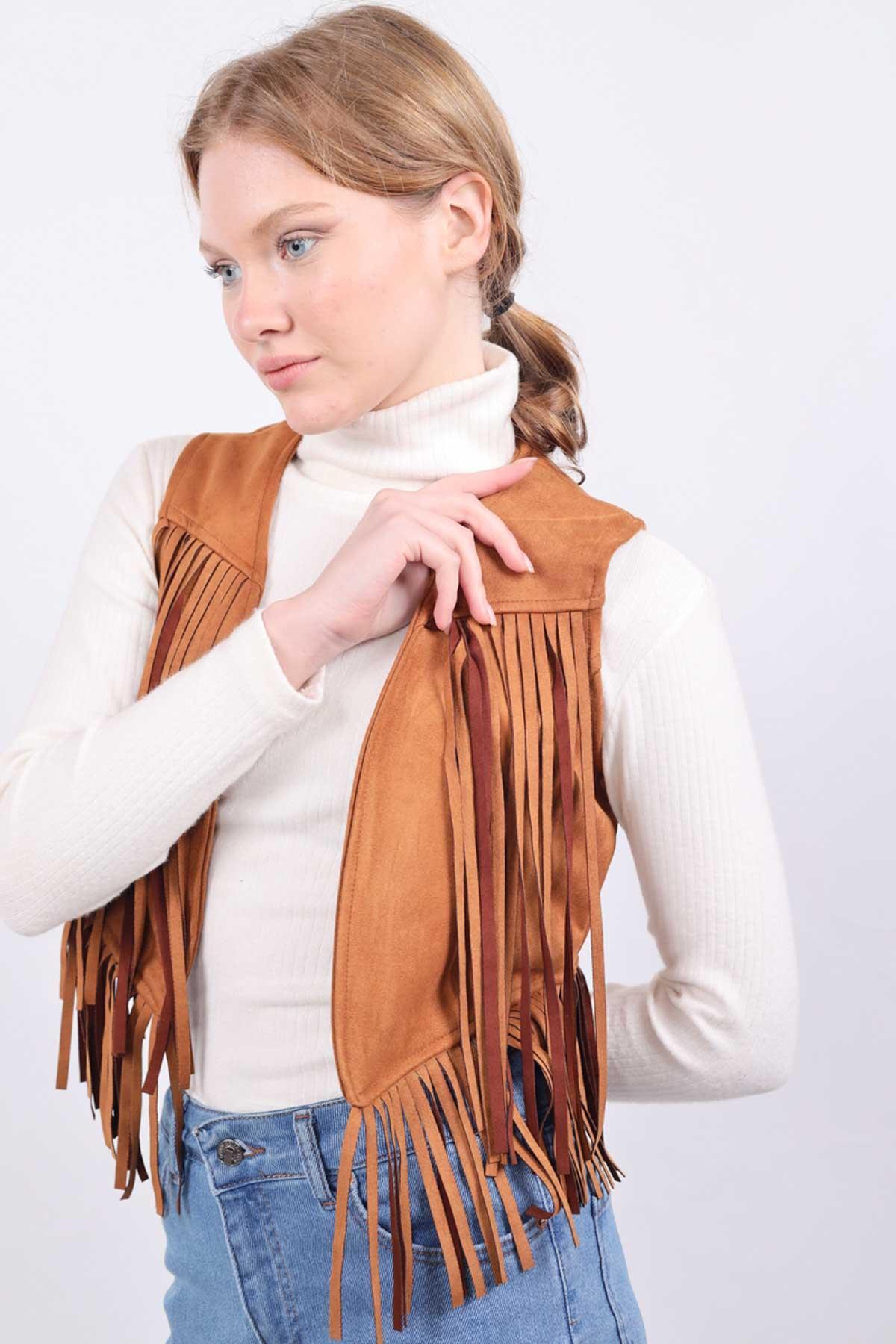 5019 Püskül Detay Yelek Taba - 3