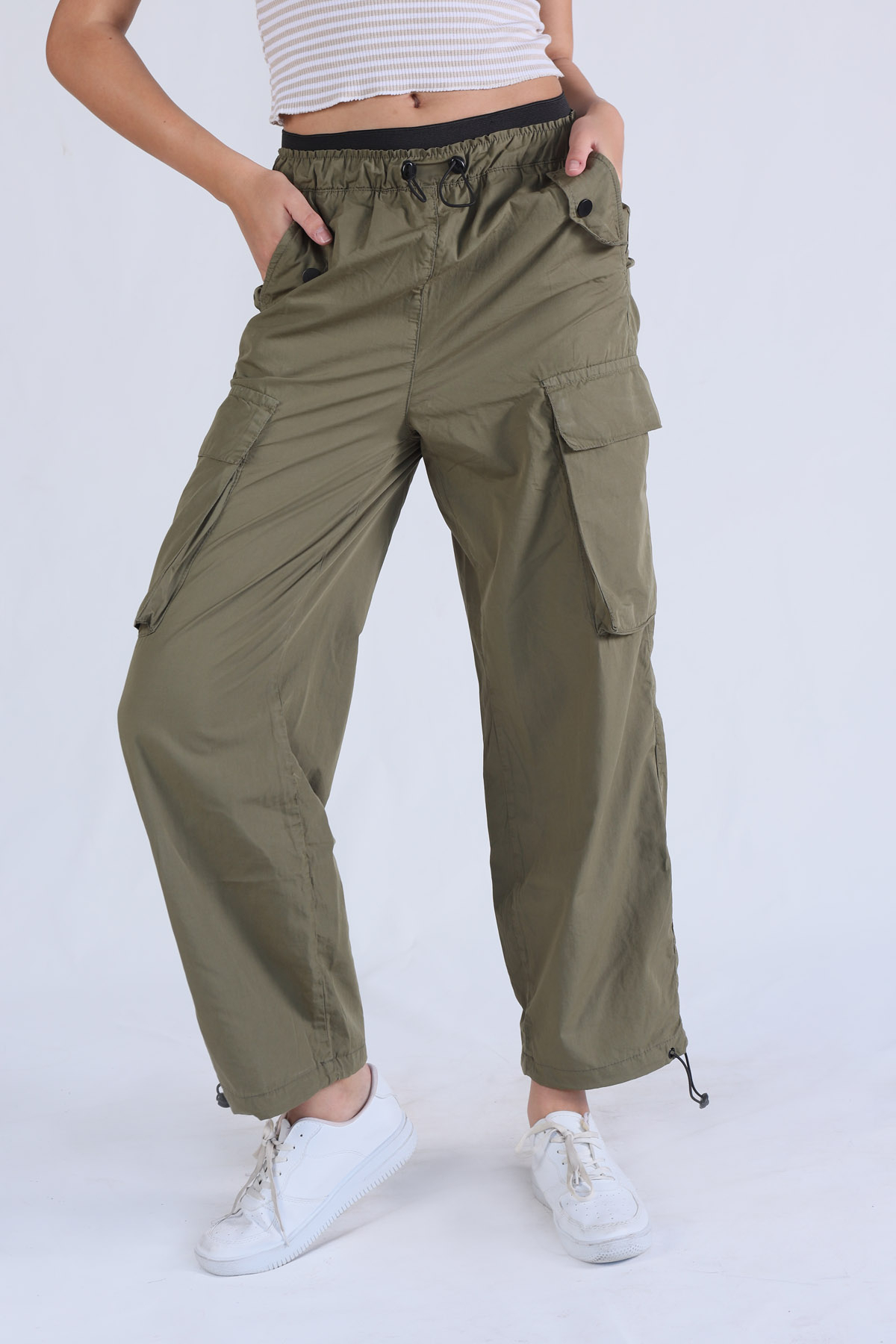 Haki Bel Detay Paraşüt Pantolon 5026 