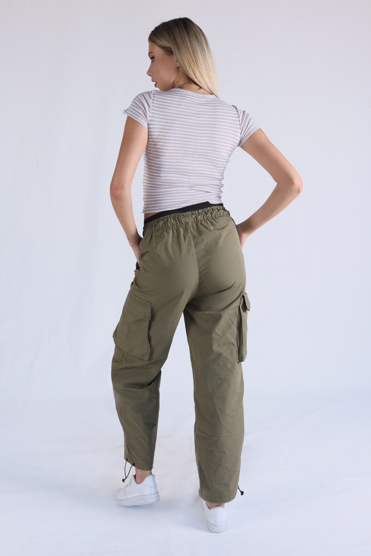 Haki Bel Detay Paraşüt Pantolon 5026 - 4