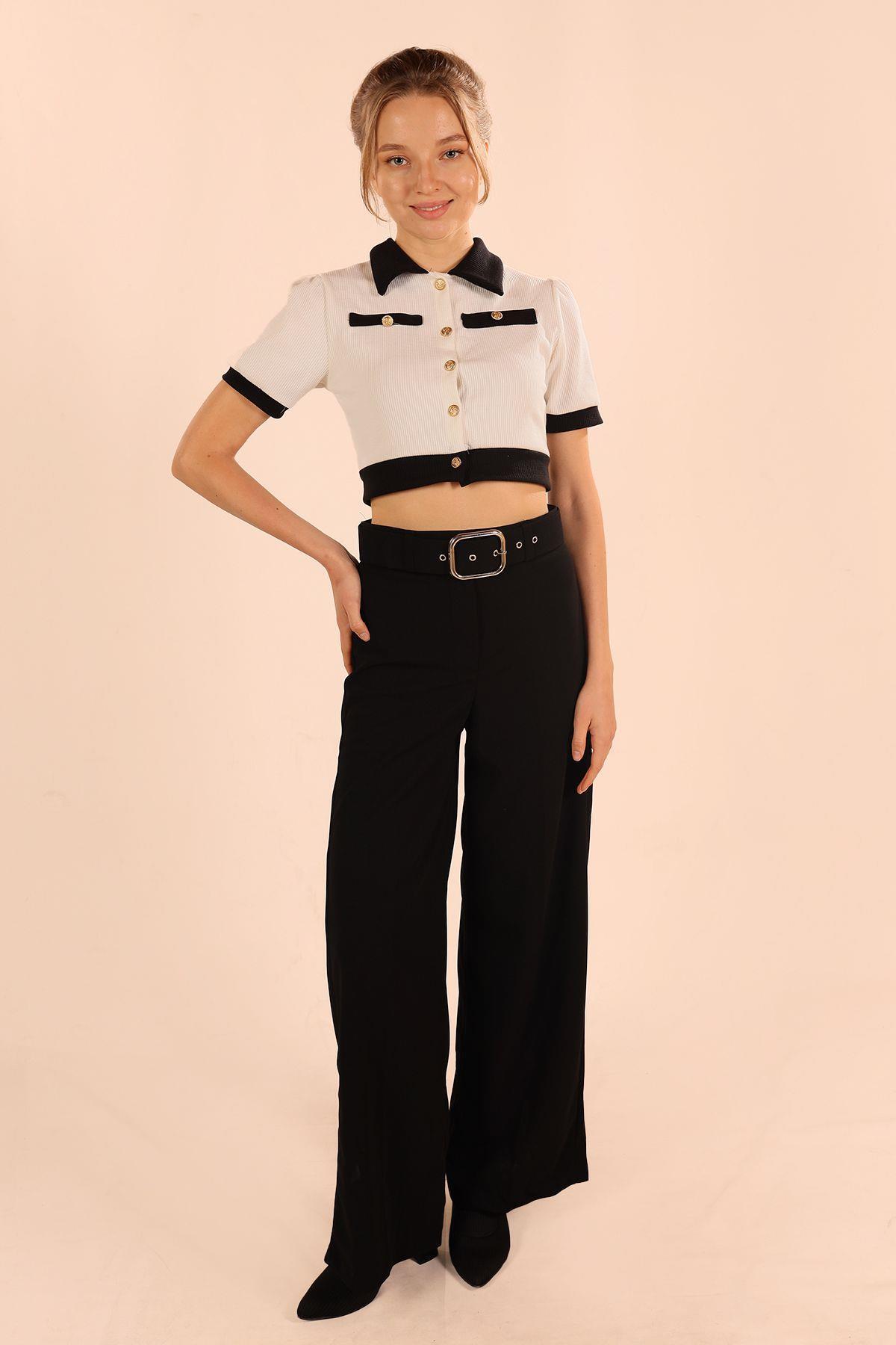 Siyah Bol Paça Kemerli Pantolon 5059 - 1