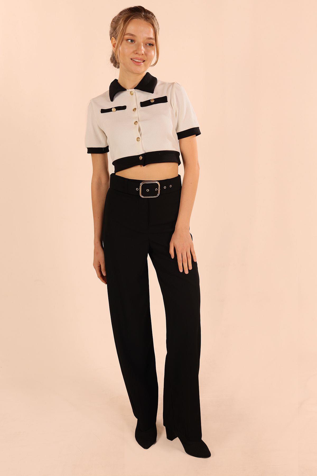 Siyah Bol Paça Kemerli Pantolon 5059 - 2