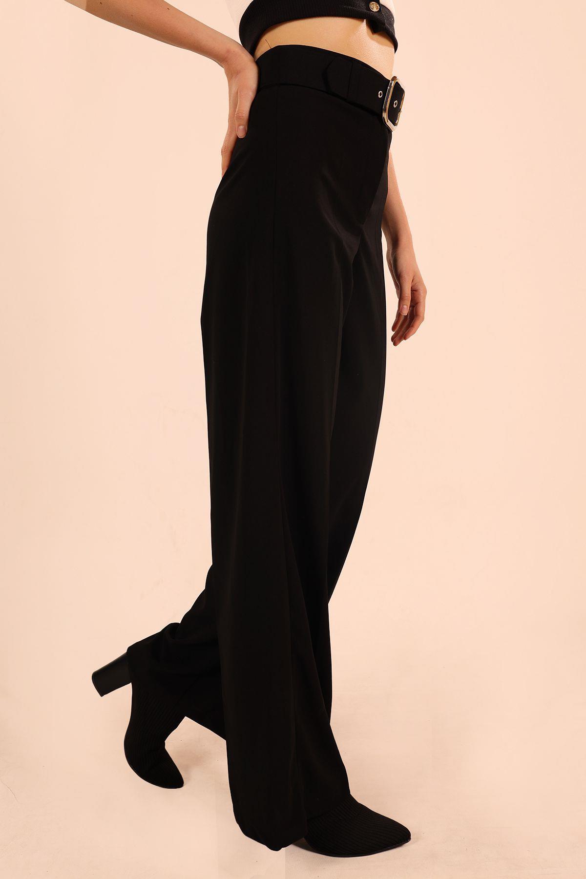 Siyah Bol Paça Kemerli Pantolon 5059 - 3