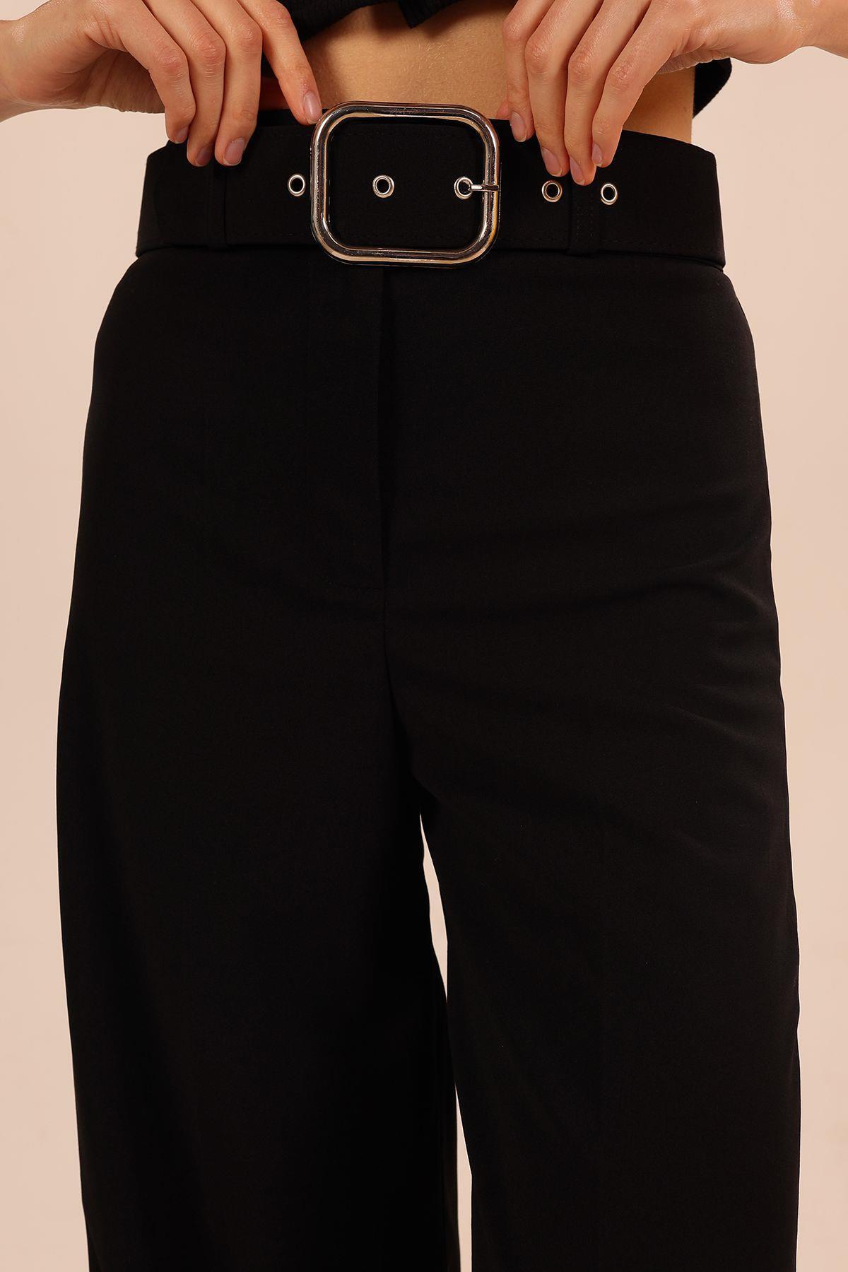 Siyah Bol Paça Kemerli Pantolon 5059 - 4