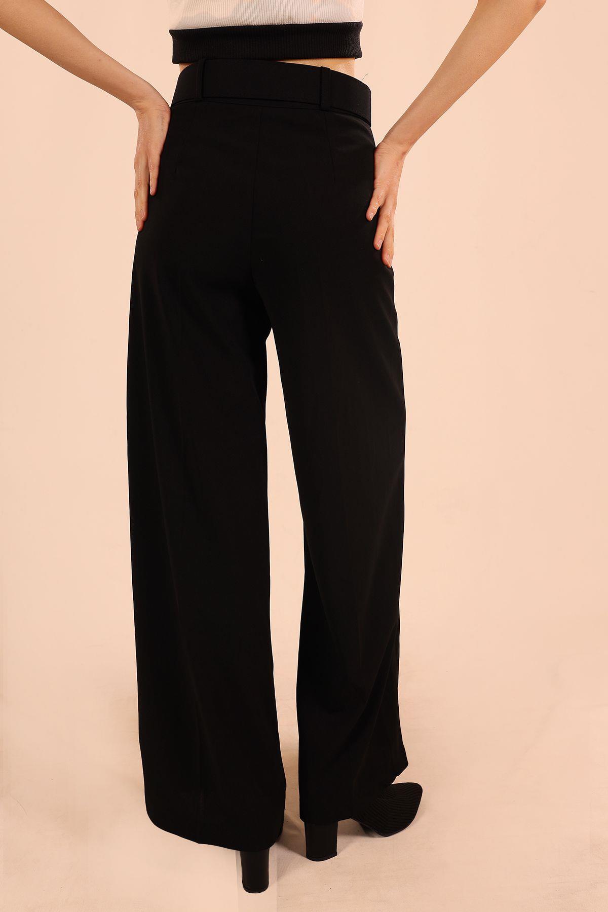 Siyah Bol Paça Kemerli Pantolon 5059 - 5