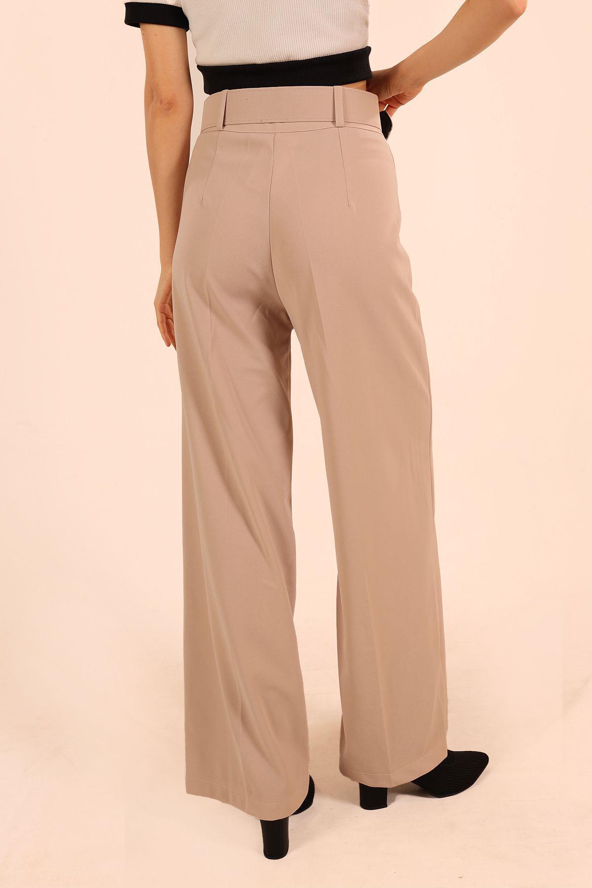 5059 Bol Paça Kemerli Pantolon Taş - 6