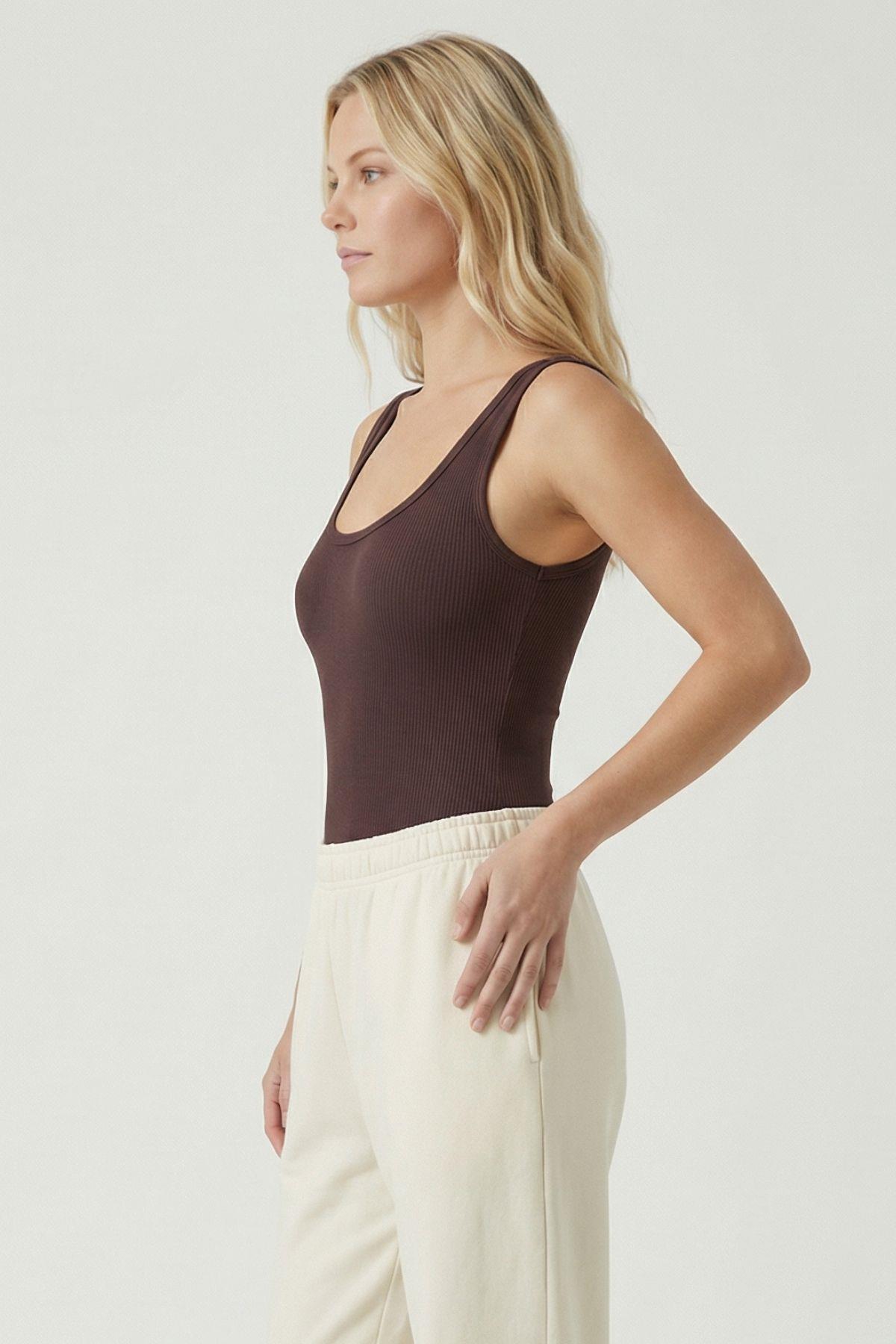 5068 Kalın Askılı U Yaka Atlet Kahve - 1