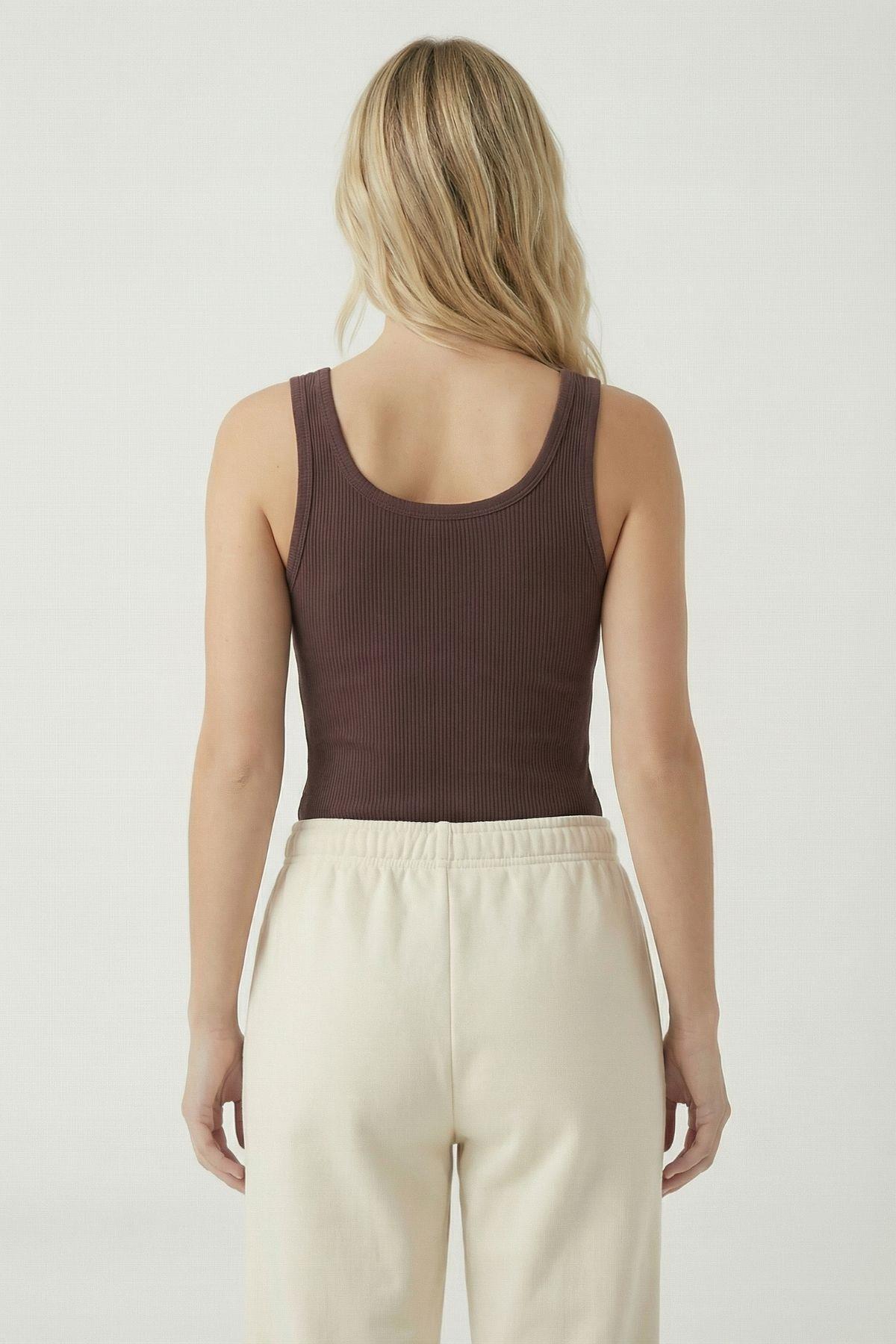 5068 Kalın Askılı U Yaka Atlet Kahve - 3