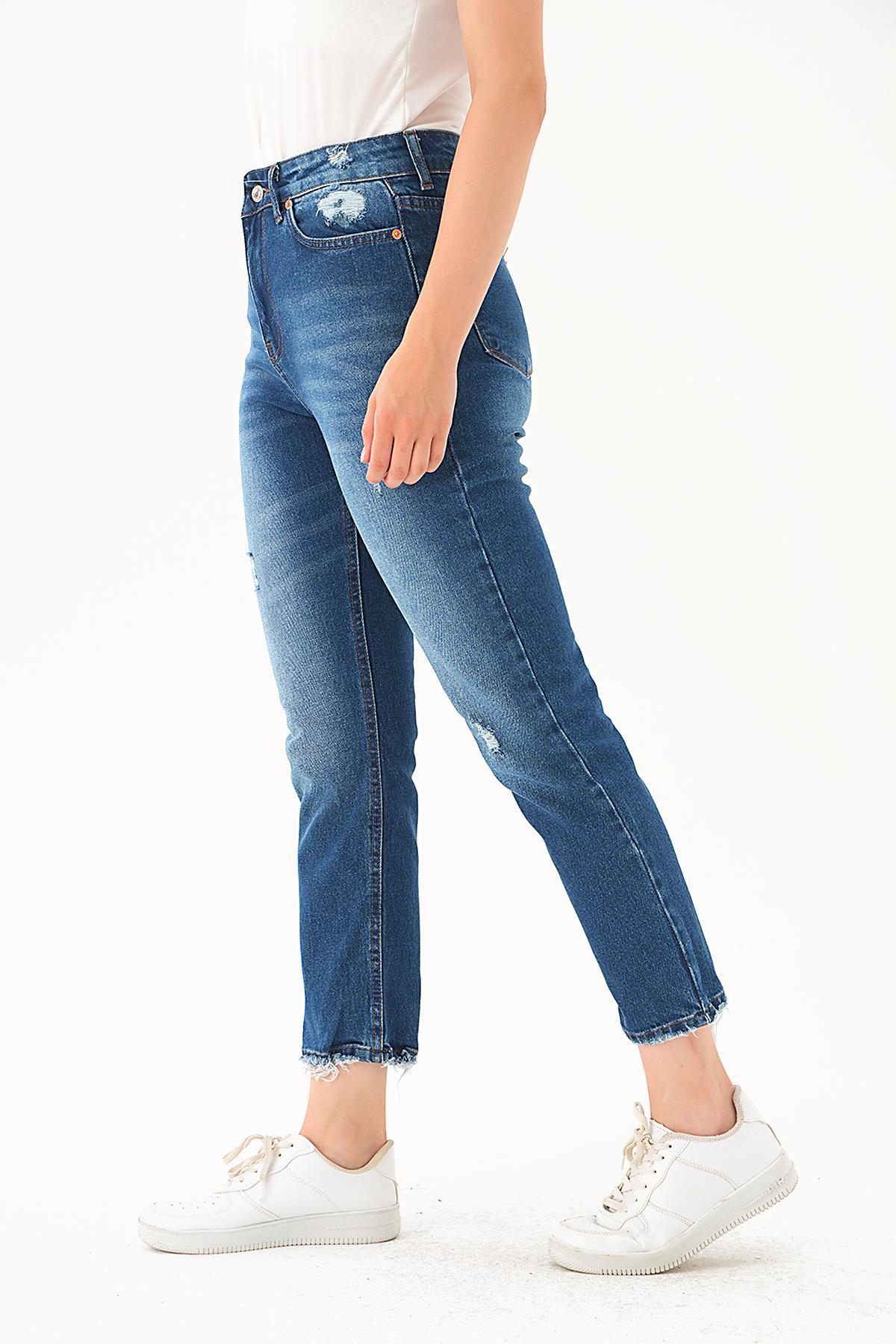 Koyu Mavi Paça Yırtık Detay Pantolon 5131 - 4