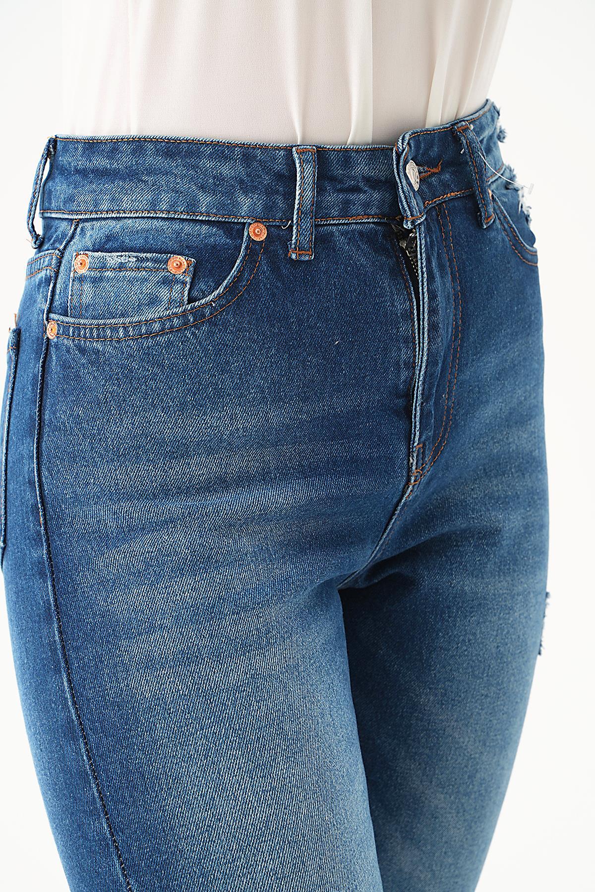 Koyu Mavi Paça Yırtık Detay Pantolon 5131 - 6