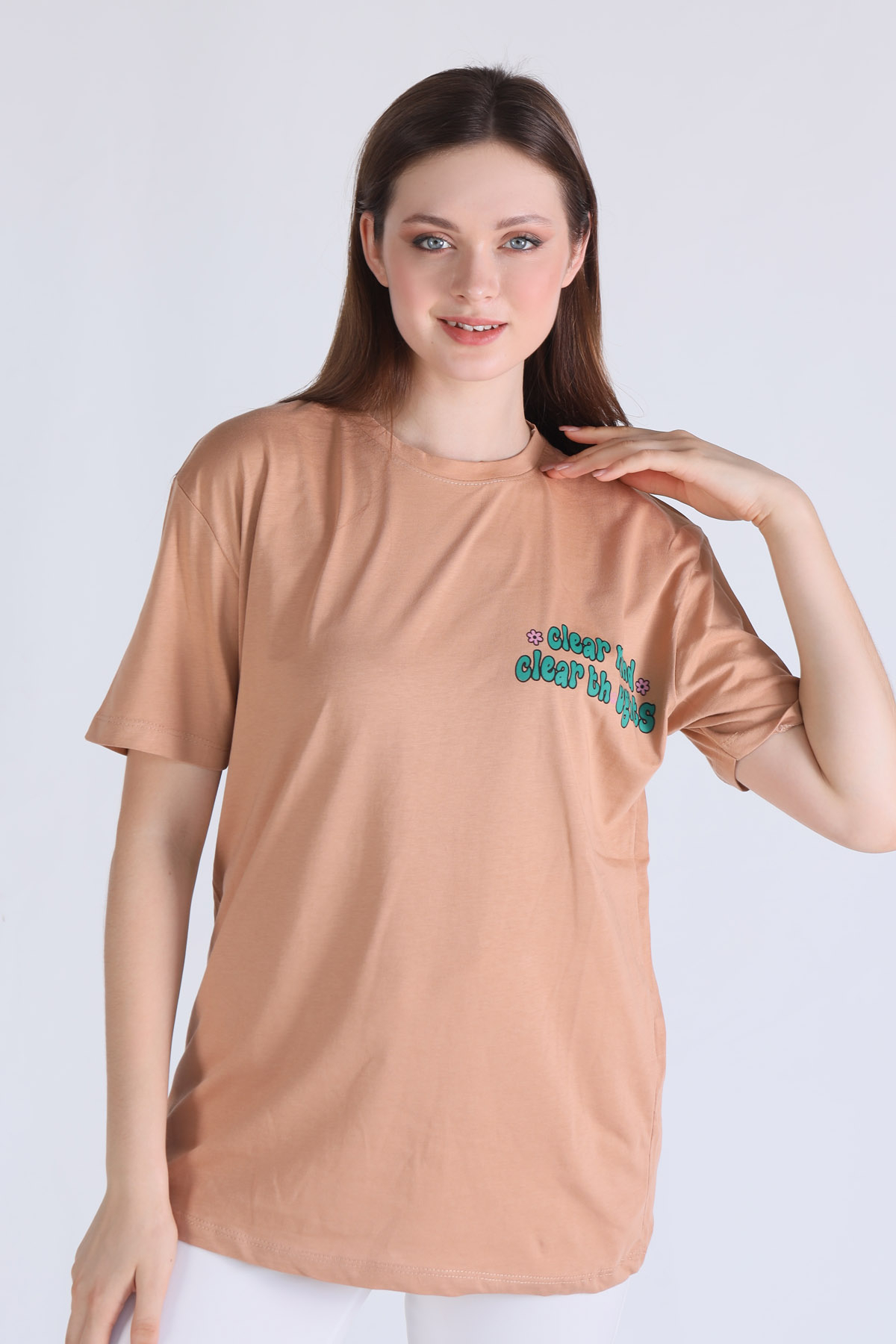 5146 Clear Mind Oversize Tişört Bisküvi - 4