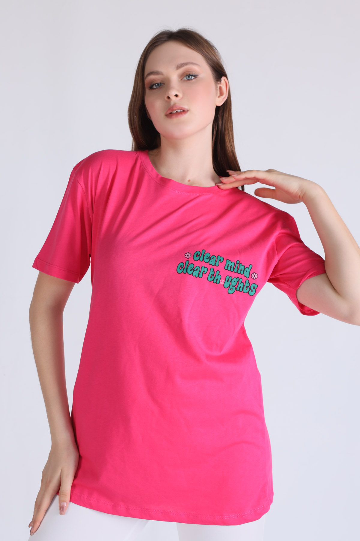 5146 Clear Mind Oversize Tişört Fuşya - 2