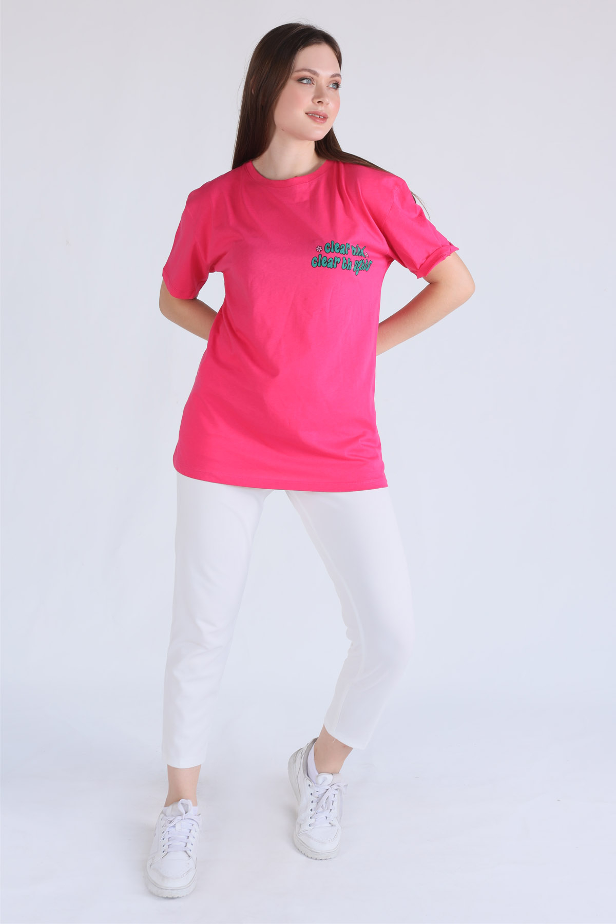 Fuşya Clear Mind Oversize Tişört 5146 - 3