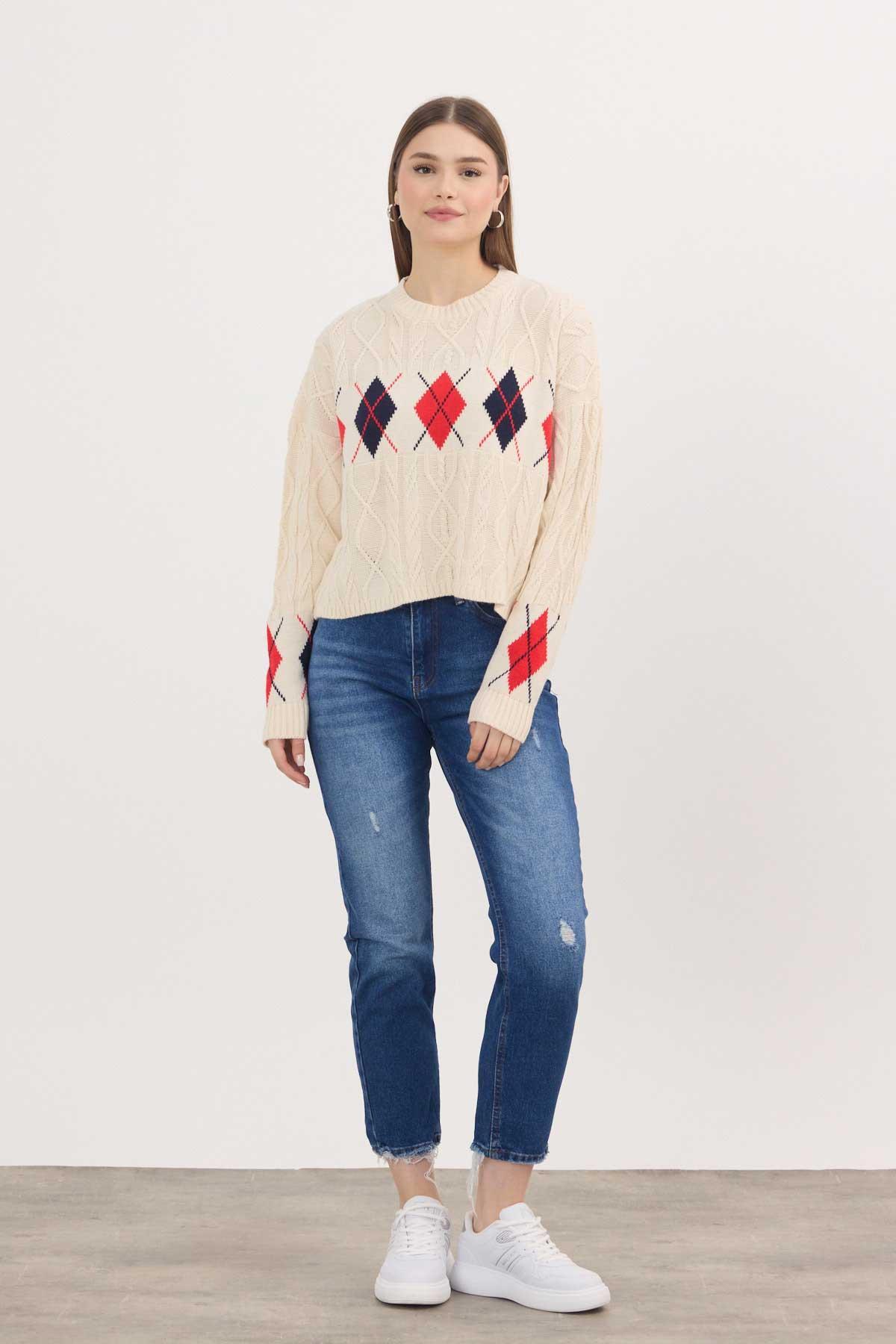 1372 Baklava Şerit Desen Kazak Bej - 2