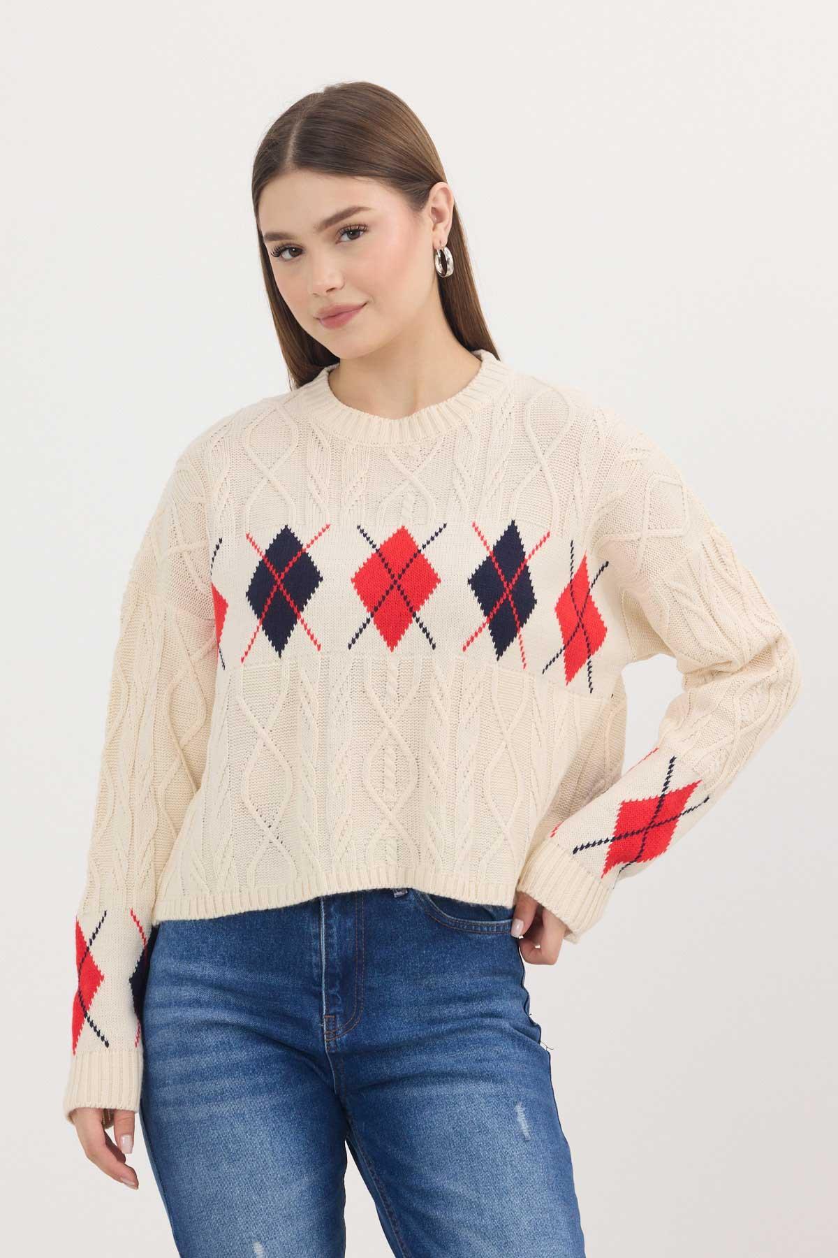 Bej Baklava Şerit Desen Kazak 1372 - 1