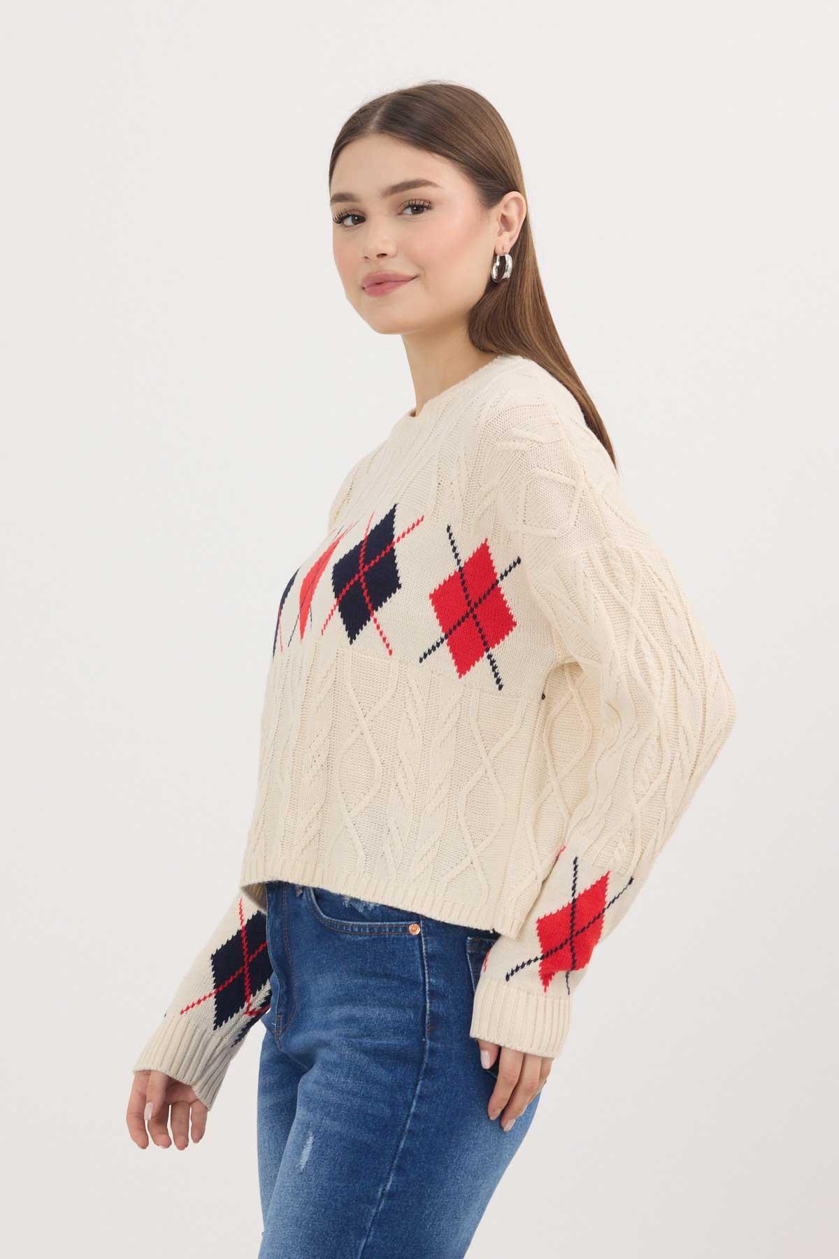 Bej Baklava Şerit Desen Kazak 1372 - 5