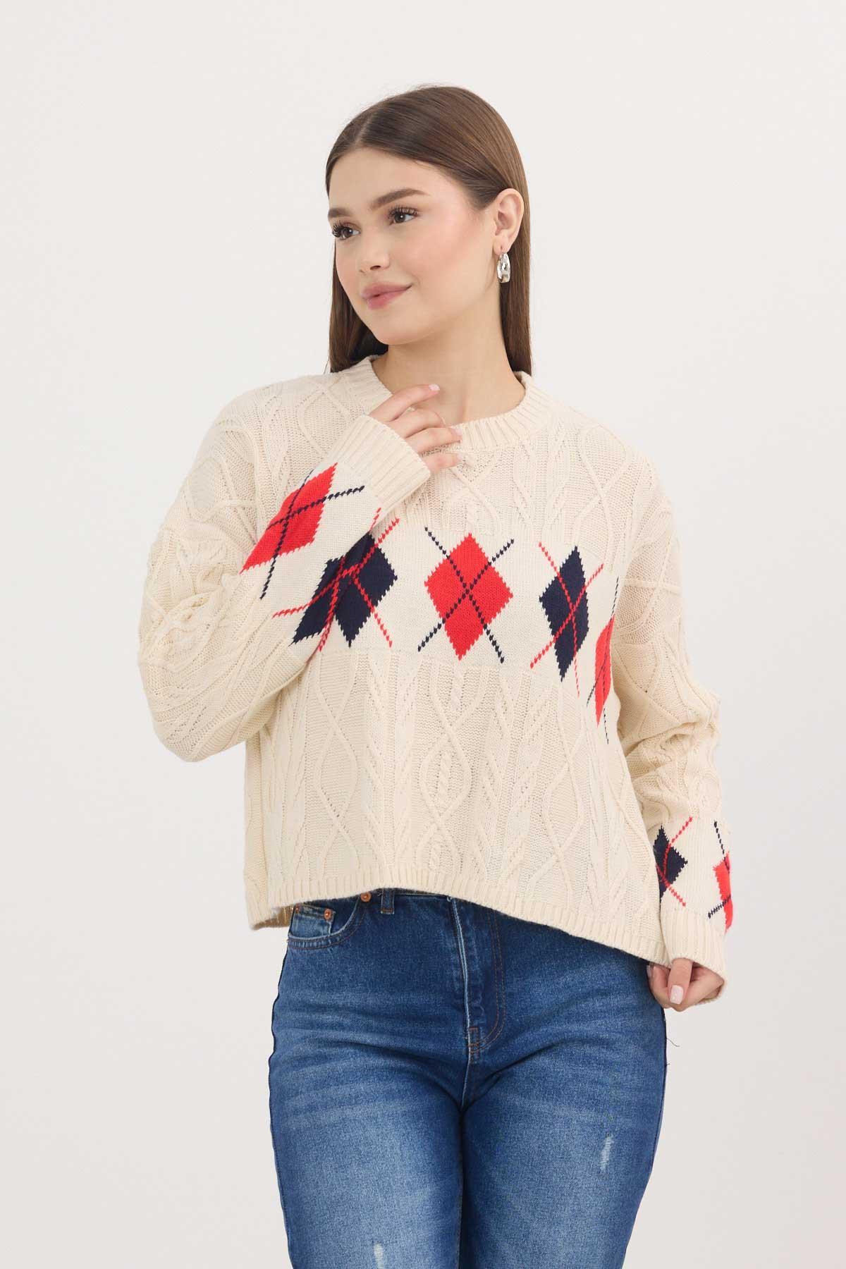 Bej Baklava Şerit Desen Kazak 1372 - 8