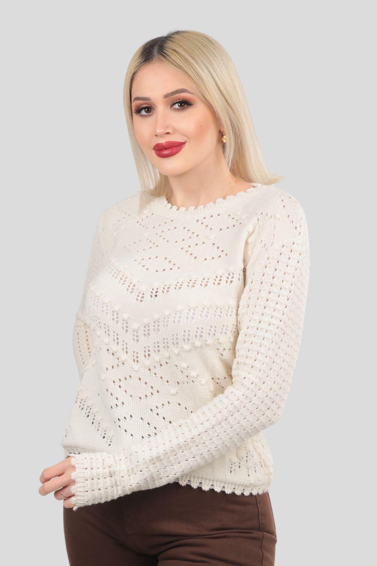 Bej Yaka Detay İşlemeli Kazak 5164 - 1