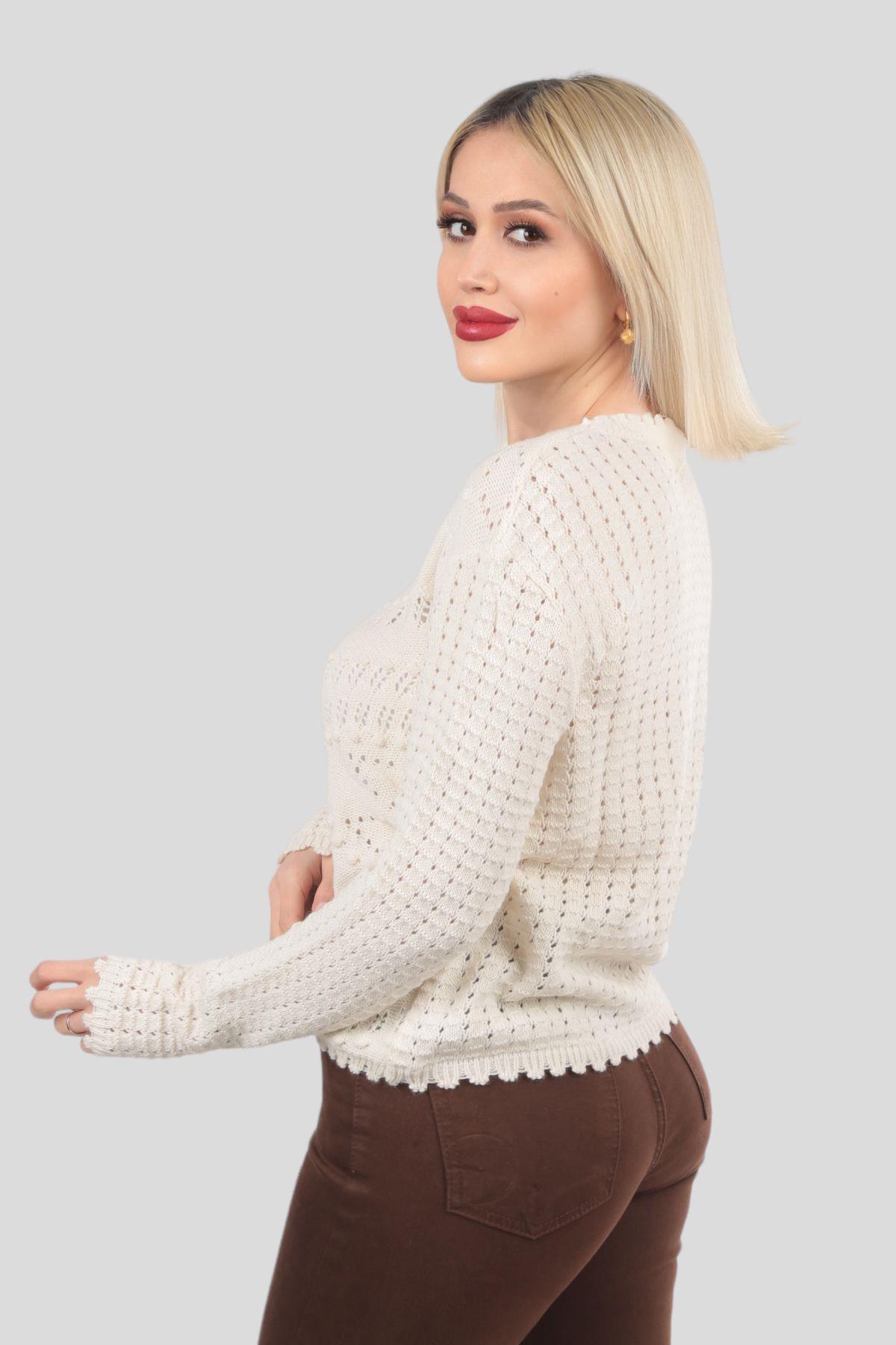 5164 Yaka Detay İşlemeli Kazak Bej - 6