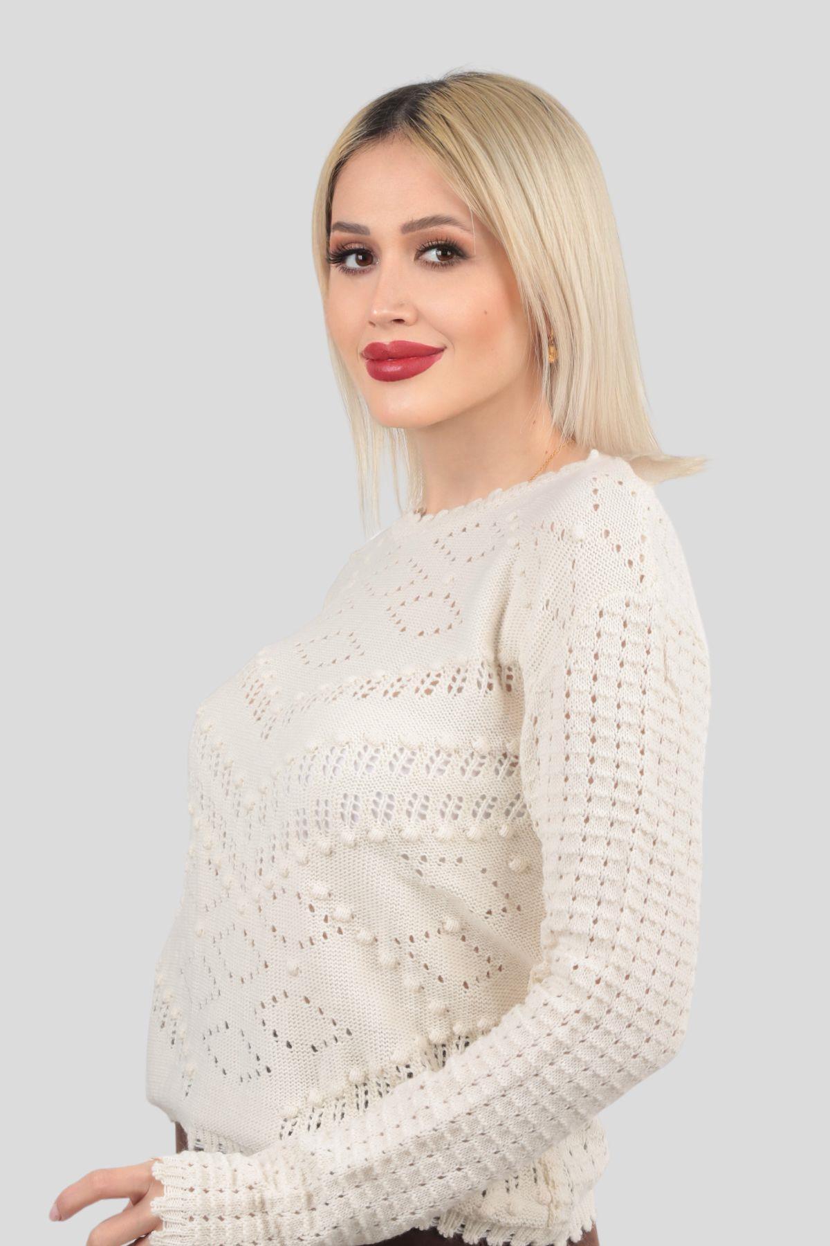 Bej Yaka Detay İşlemeli Kazak 5164 - 2