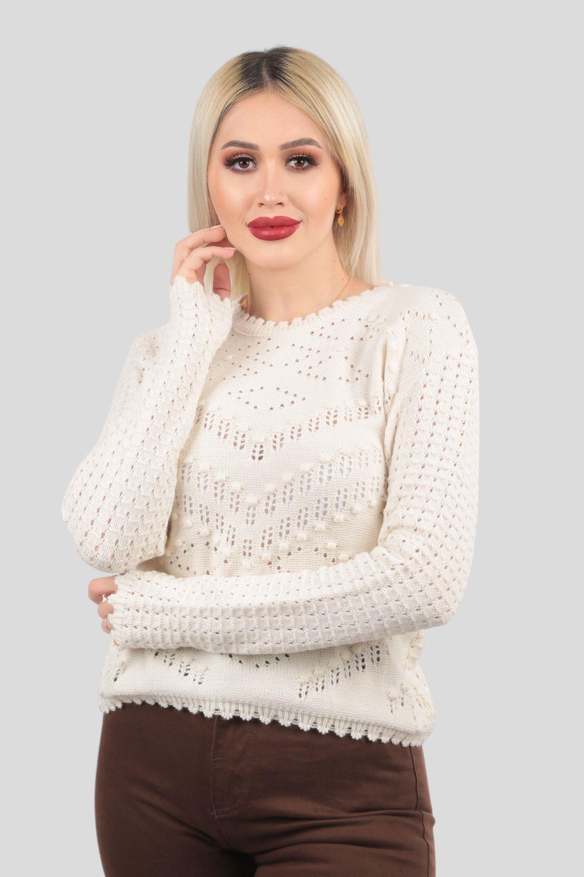 Bej Yaka Detay İşlemeli Kazak 5164 - 5