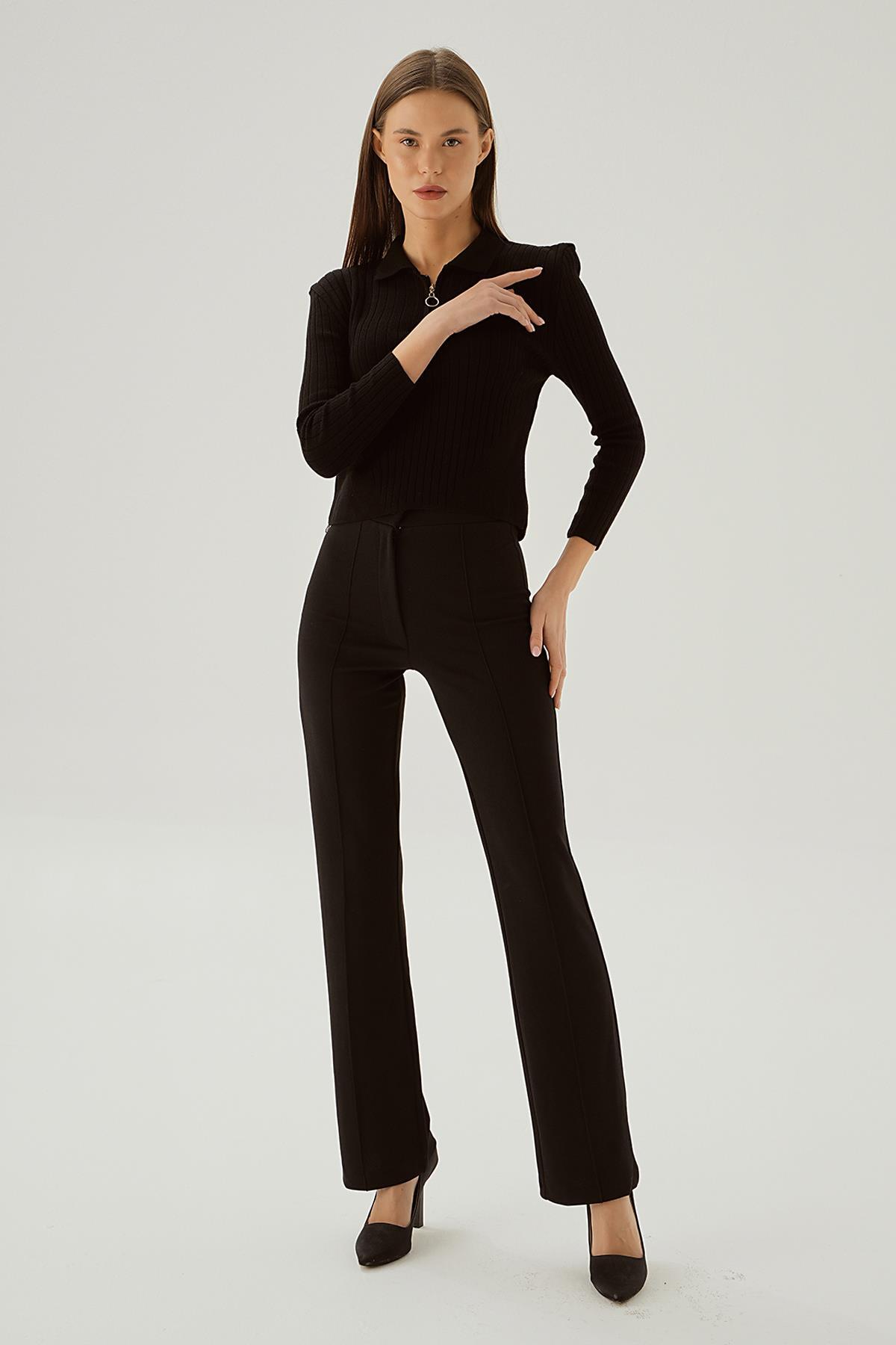 Siyah Polo Yaka Fermuarlı Kazak 5272 - 2