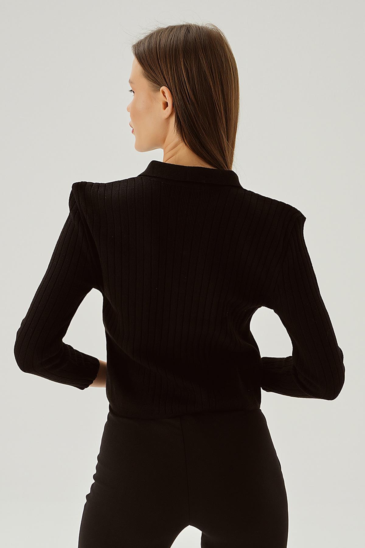 Siyah Polo Yaka Fermuarlı Kazak 5272 - 3