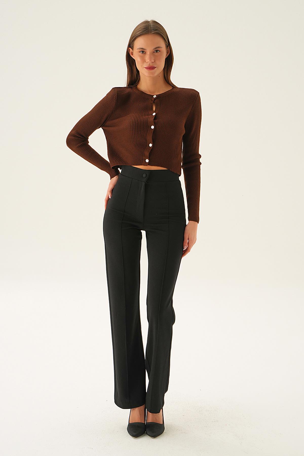 Acı Kahve Önü Düğmeli Bluz 5278 - 2