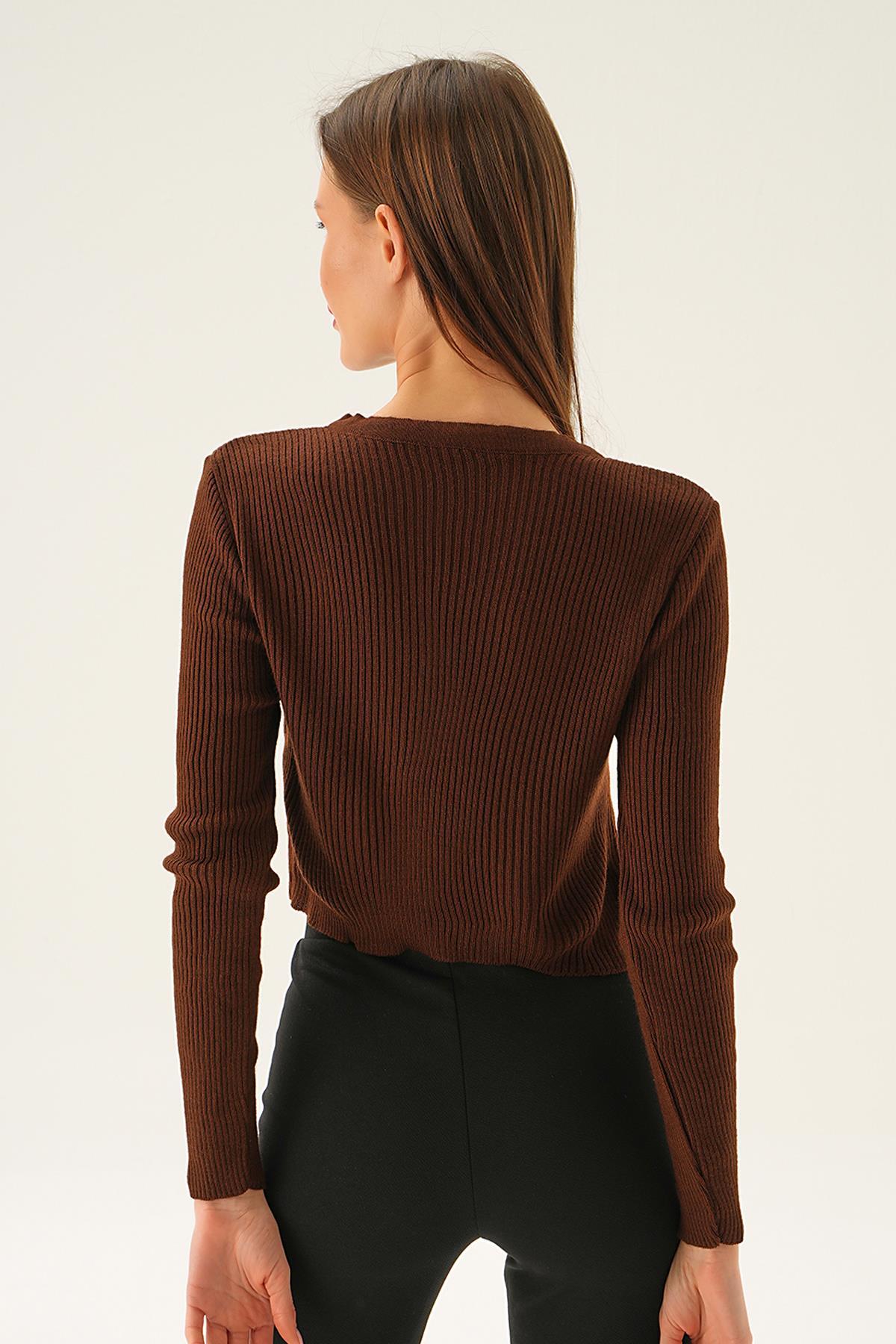 Acı Kahve Önü Düğmeli Bluz 5278 - 4