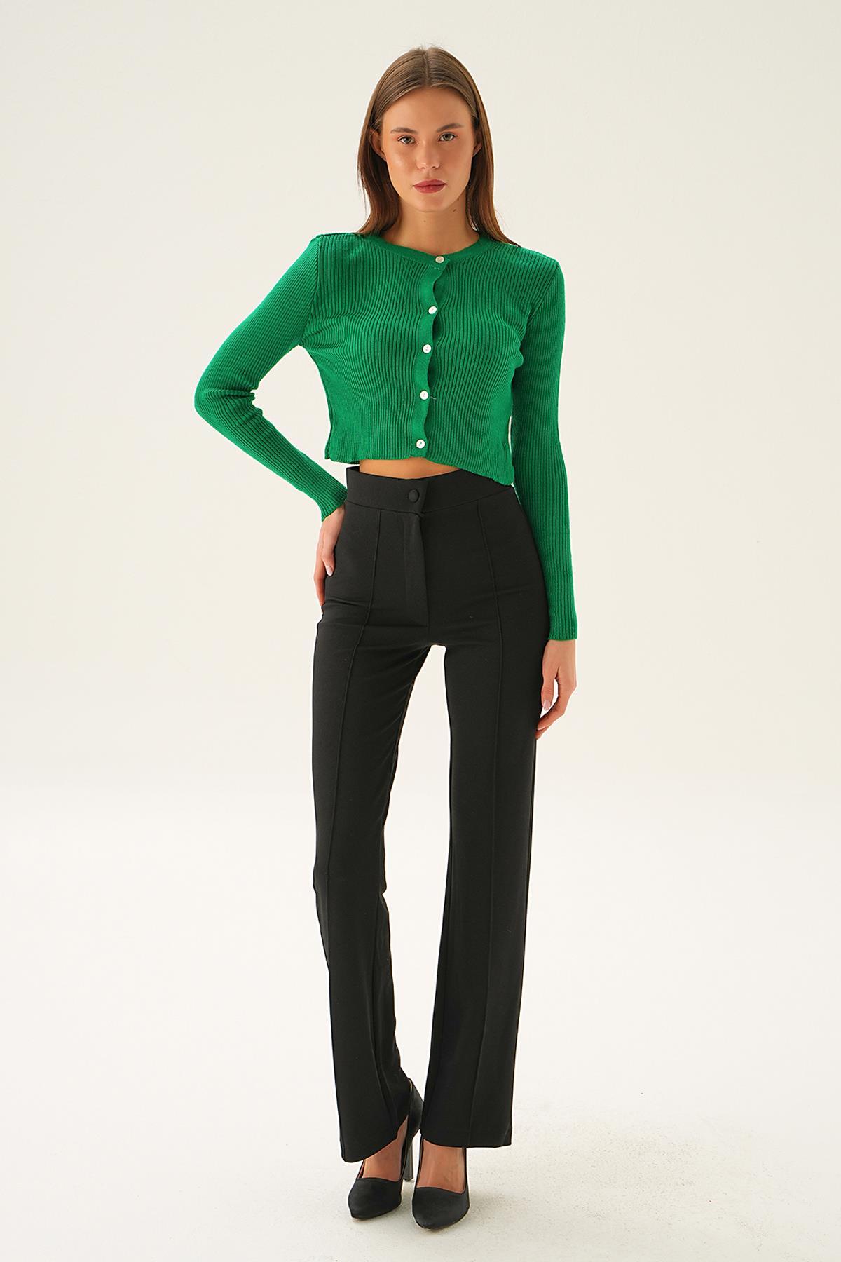 Benetton Yeşili Önü Düğmeli Bluz 5278 - 1