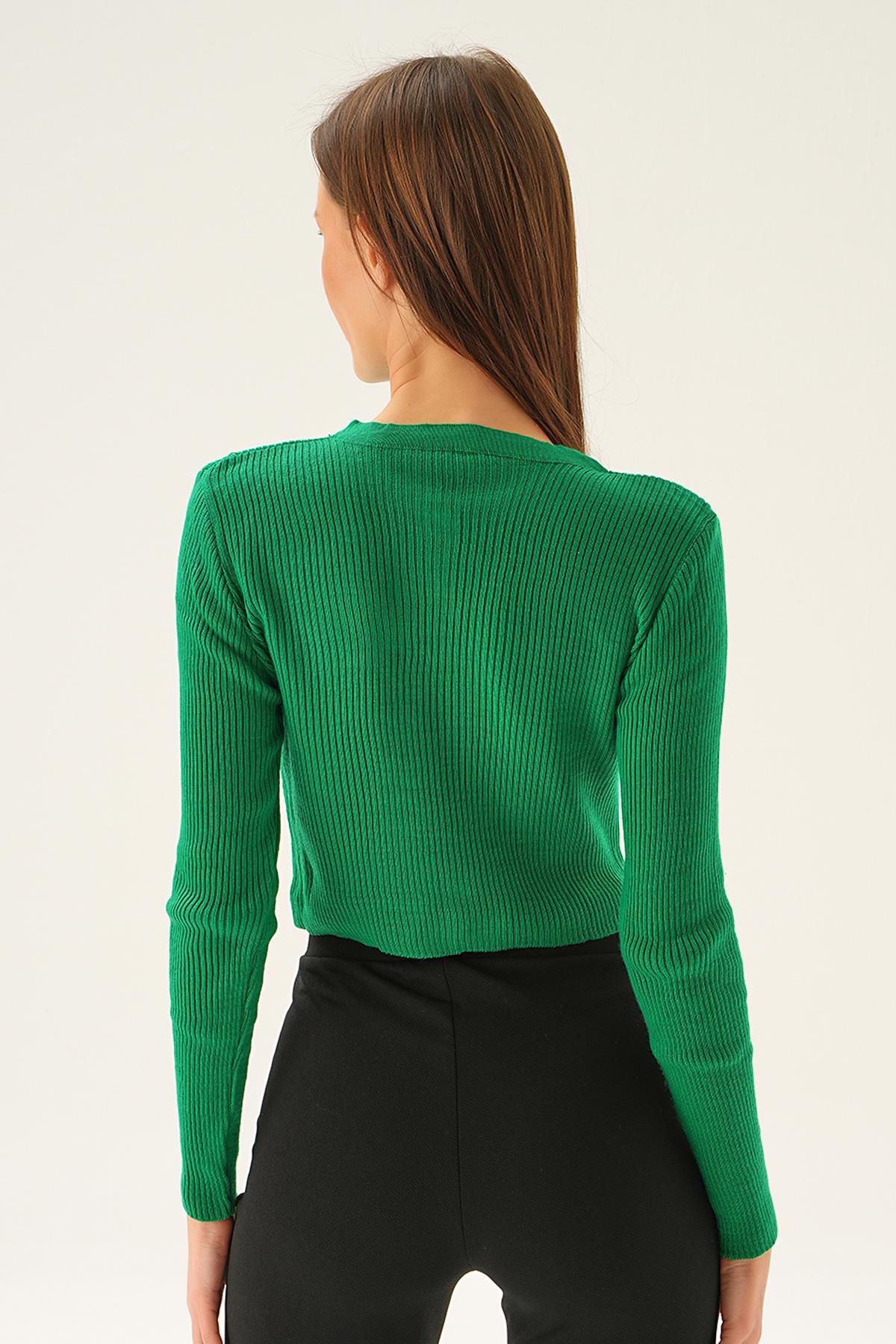 Benetton Yeşili Önü Düğmeli Bluz 5278 - 3