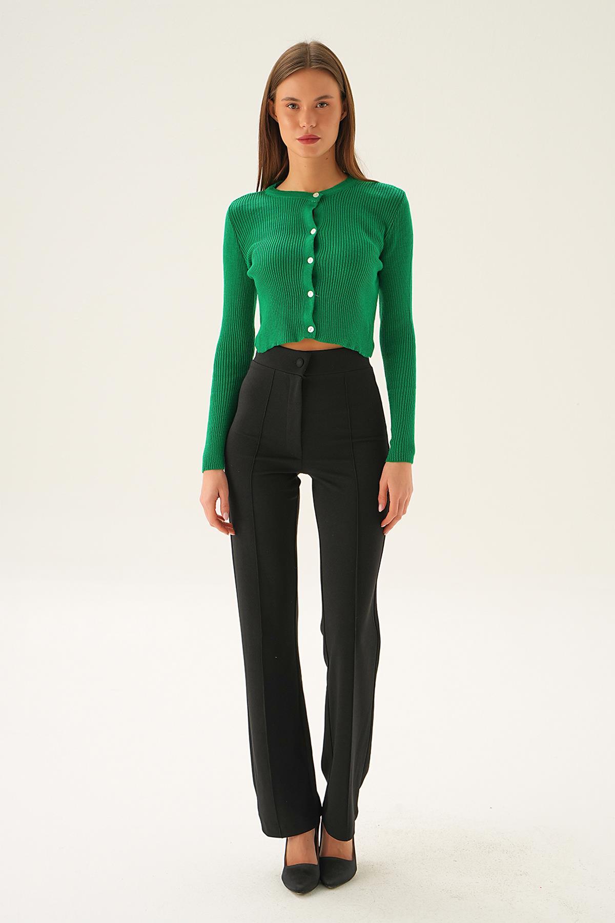 Benetton Yeşili Önü Düğmeli Bluz 5278 - 6