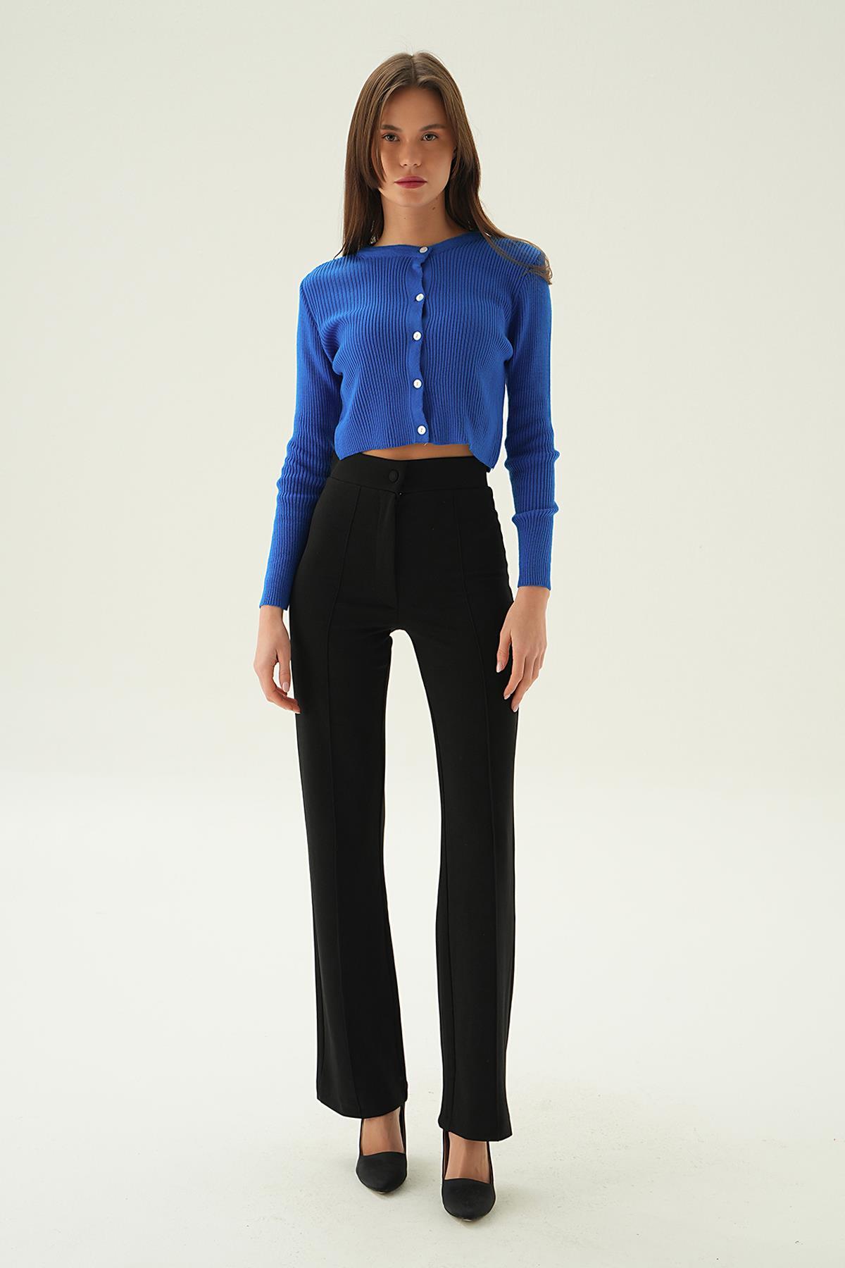 5278 Önü Düğmeli Bluz Mavi - 6