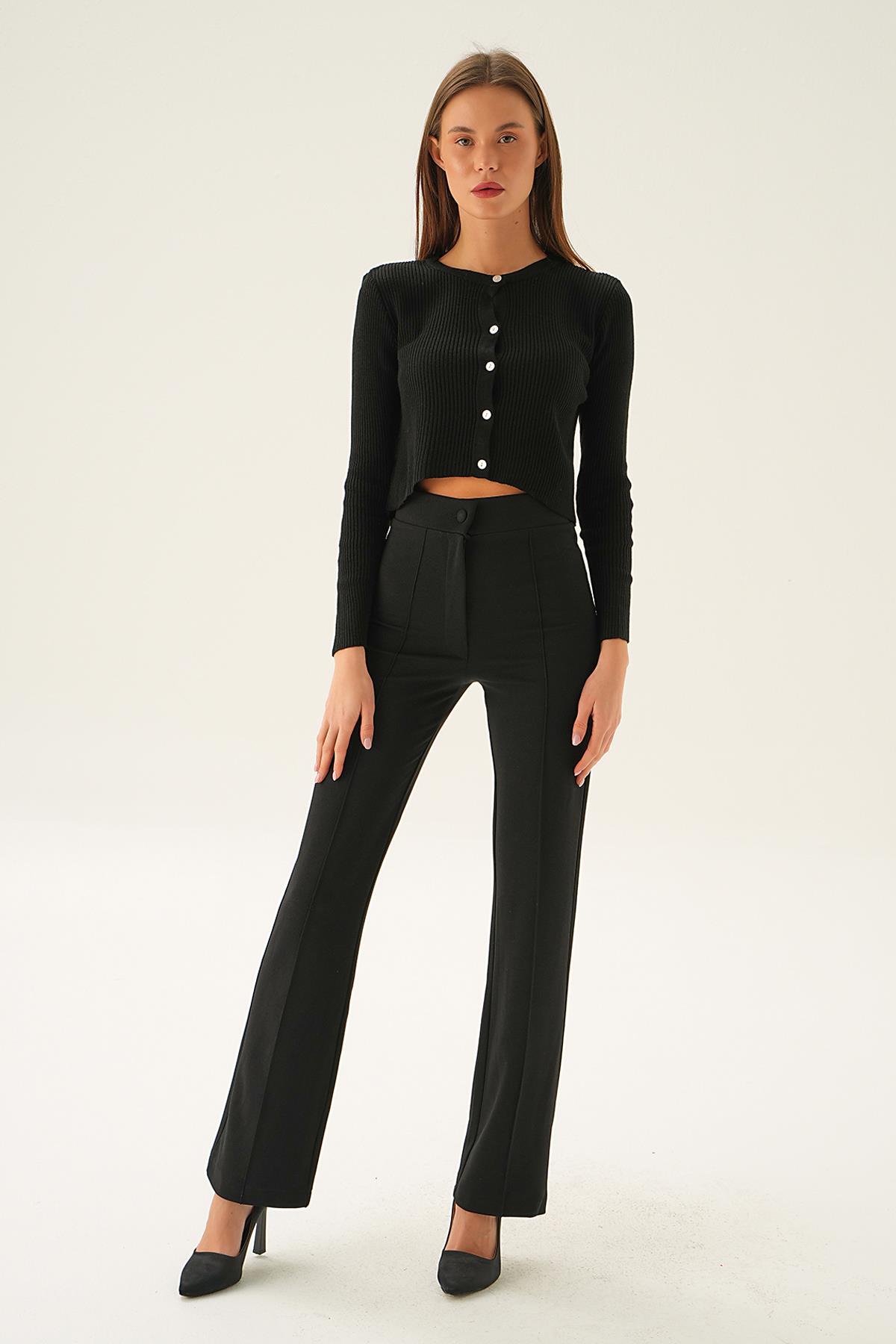 5278 Önü Düğmeli Bluz Siyah - 2