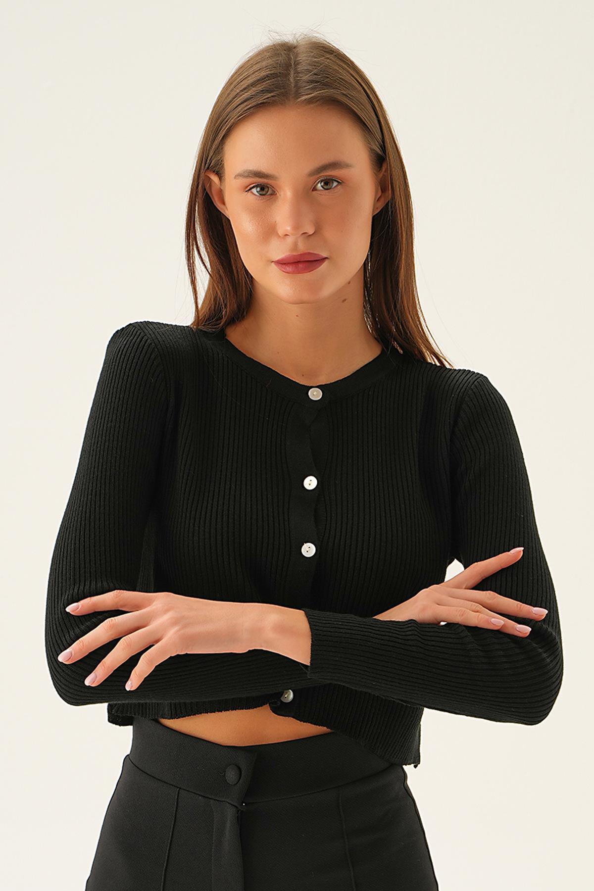 5278 Önü Düğmeli Bluz Siyah 