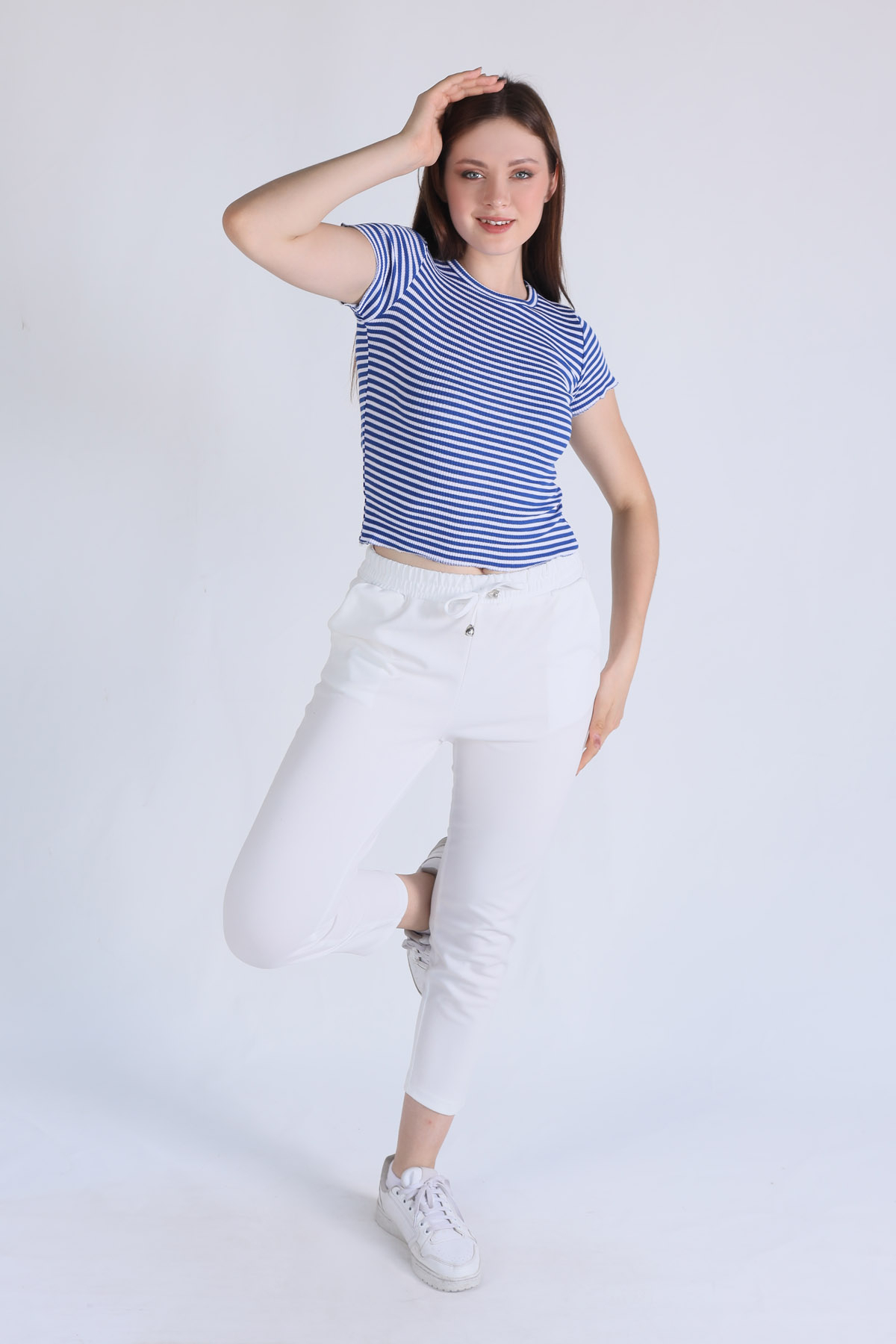 Saks Çizgili Crop Bluz 5285 - 3