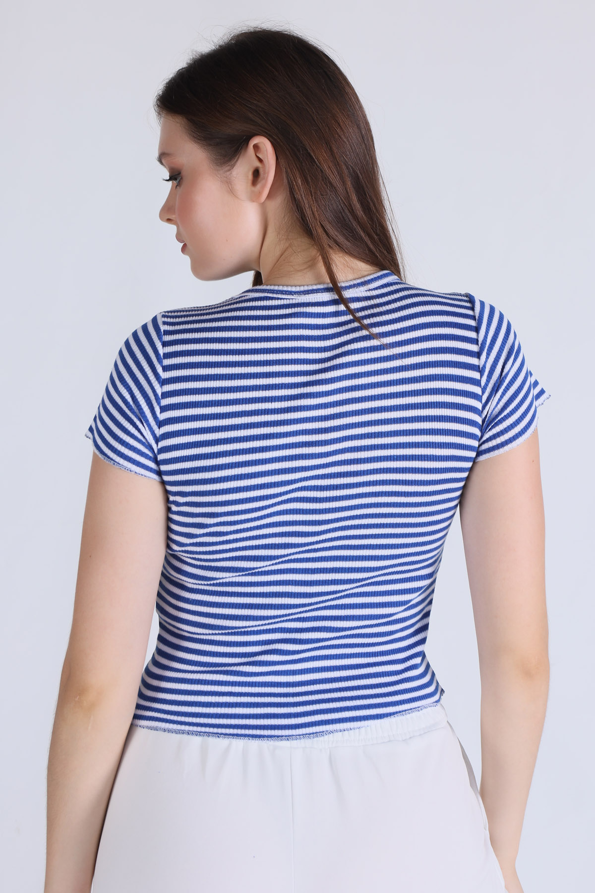 Saks Çizgili Crop Bluz 5285 - 4