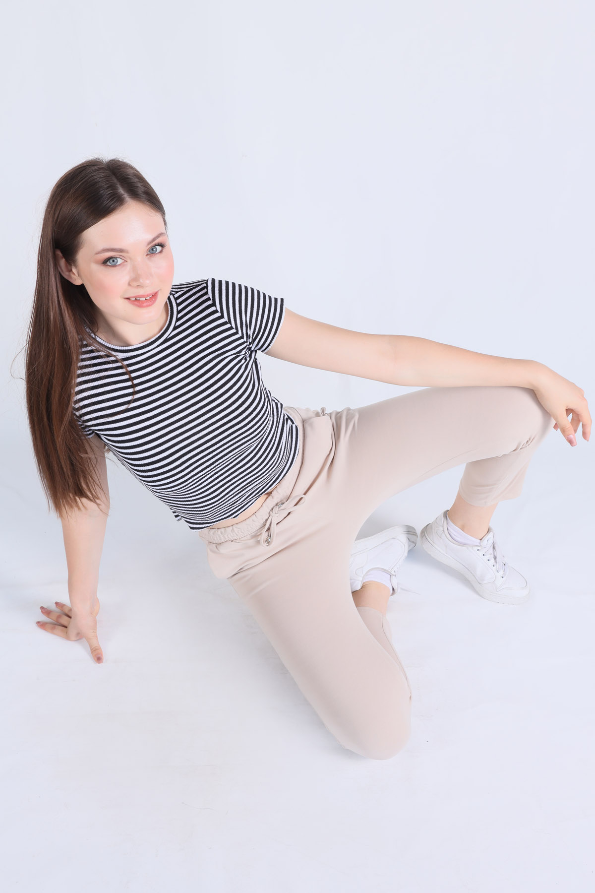 5285 Çizgili Crop Bluz Siyah - 3