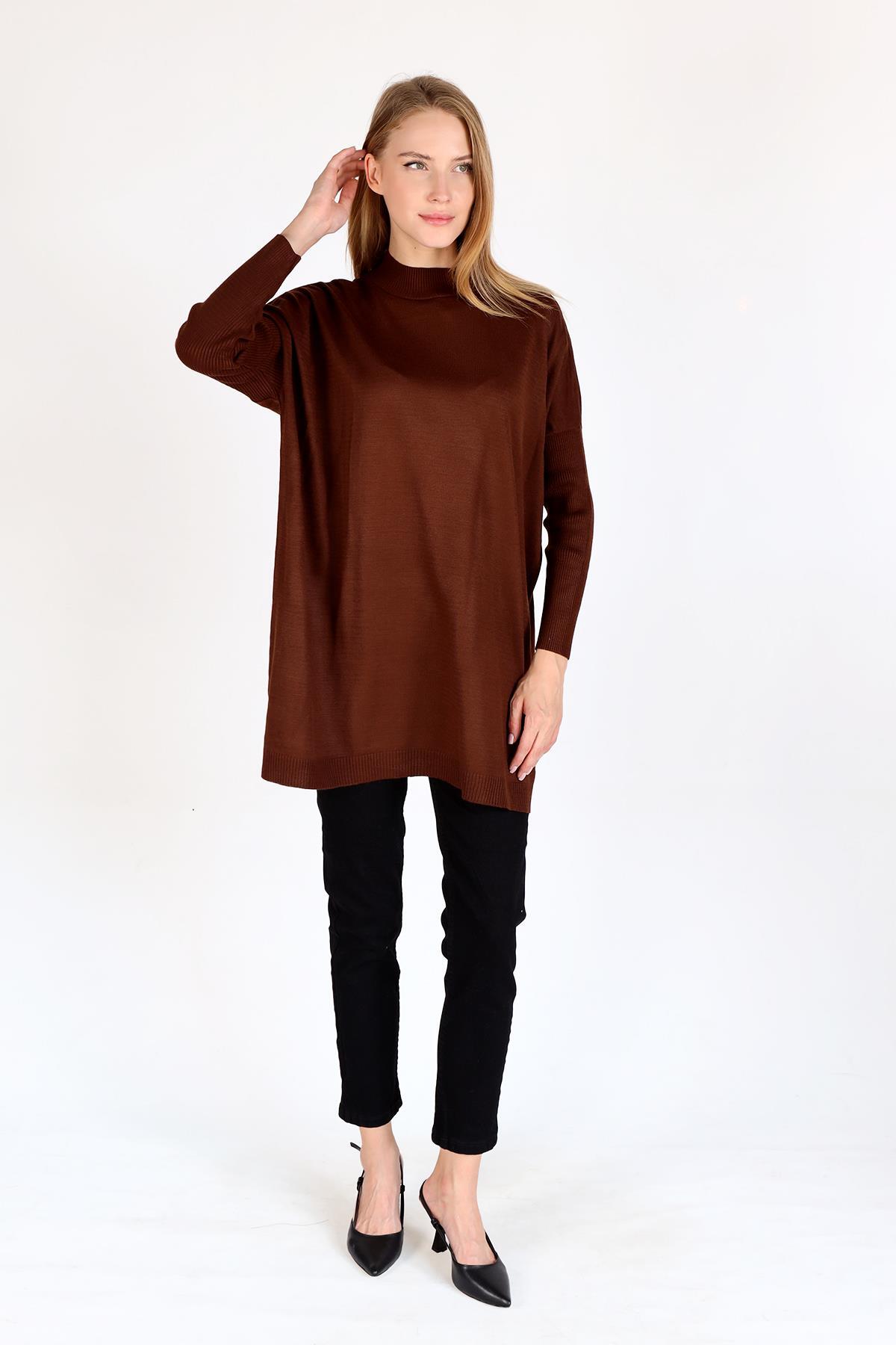 5315 Balıkçı Yaka Tunik Acı Kahve 