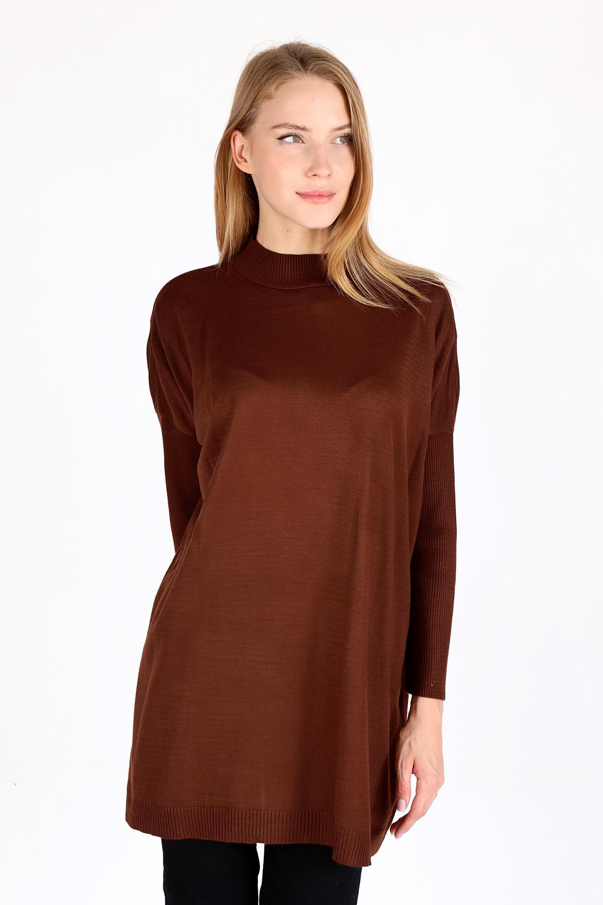 5315 Balıkçı Yaka Tunik Acı Kahve - 2