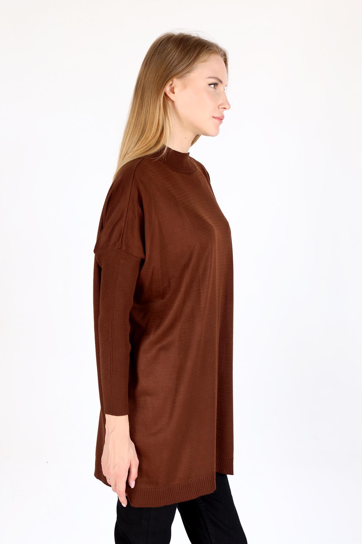 5315 Balıkçı Yaka Tunik Acı Kahve - 3