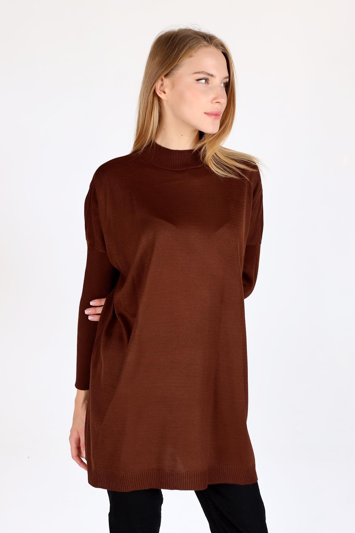 5315 Balıkçı Yaka Tunik Acı Kahve - 7