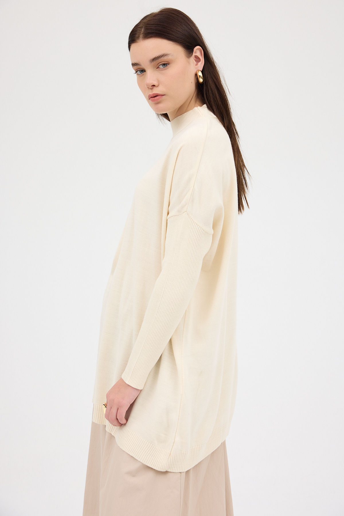 Ekru Balıkçı Yaka Triko Tunik 5315 - 2