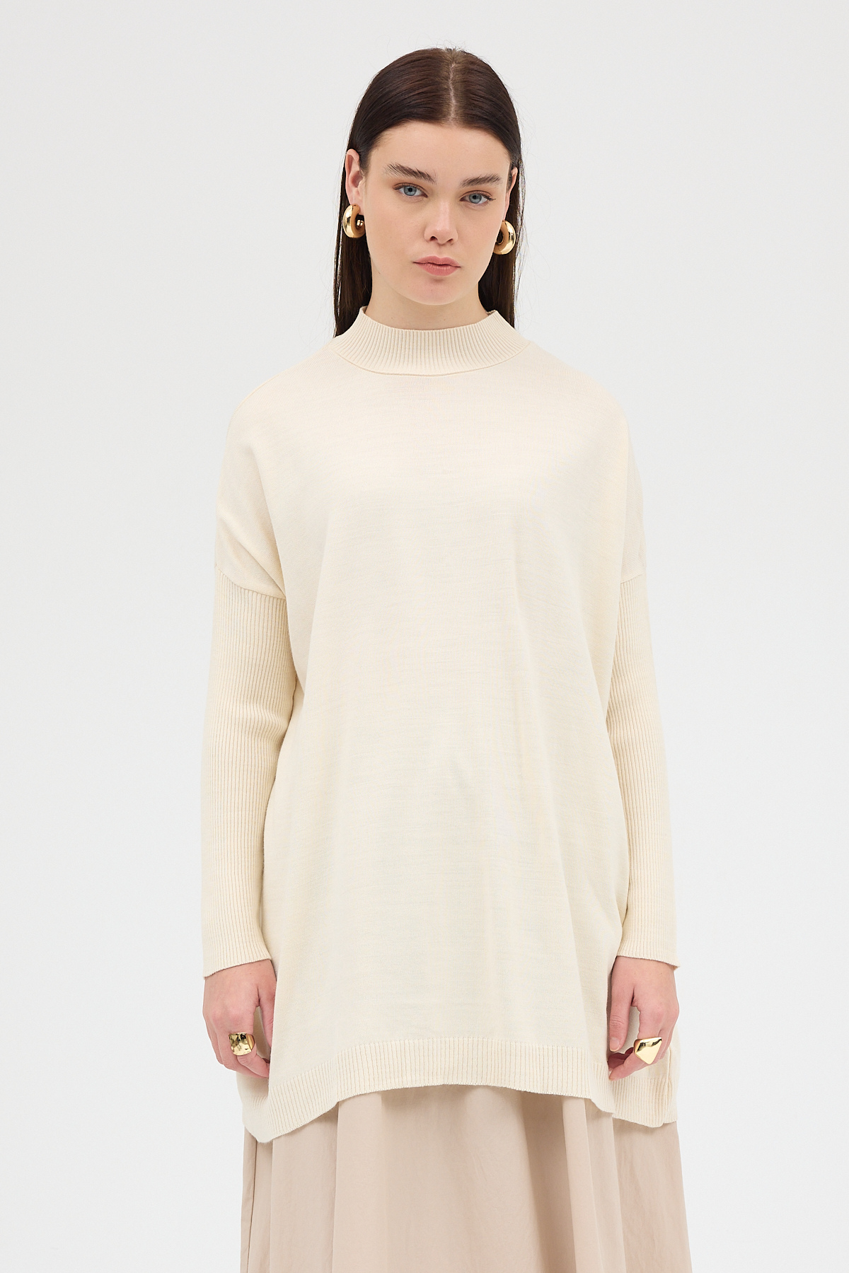 Ekru Balıkçı Yaka Triko Tunik 5315 - 7